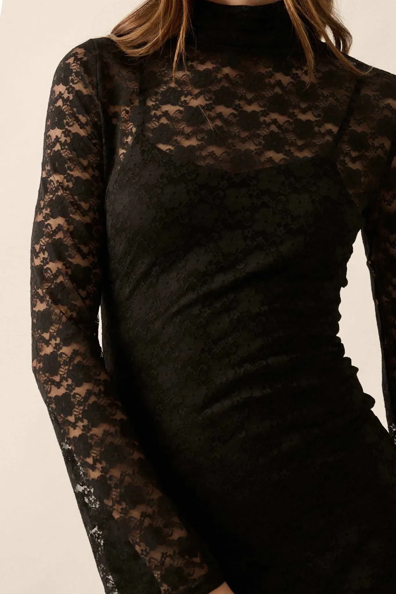 Black Honey Floral Lace Mock-Neck Midi Dress sold by Promesa product image thumbnail 2