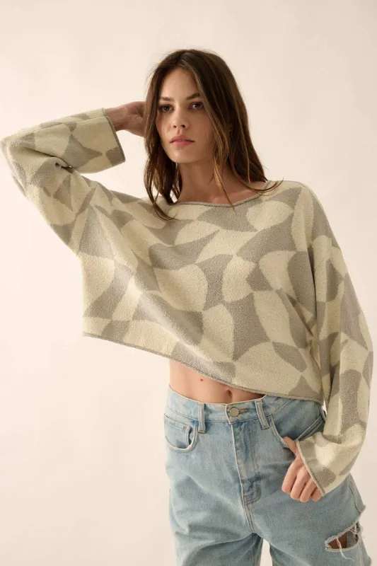Nice Move Abstract Checkerboard Cropped Sweater sold by Promesa