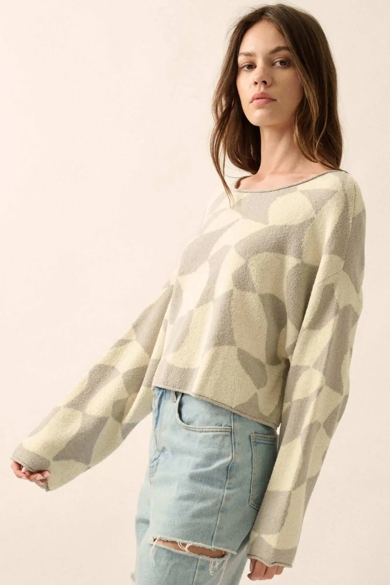 Nice Move Abstract Checkerboard Cropped Sweater sold by Promesa product image thumbnail 5