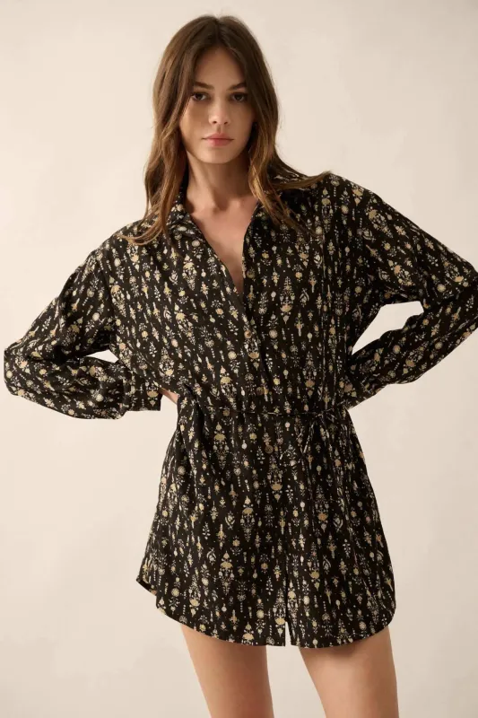 Magic Hour Ornate Floral Button-Up Shirt Romper made by Promesa