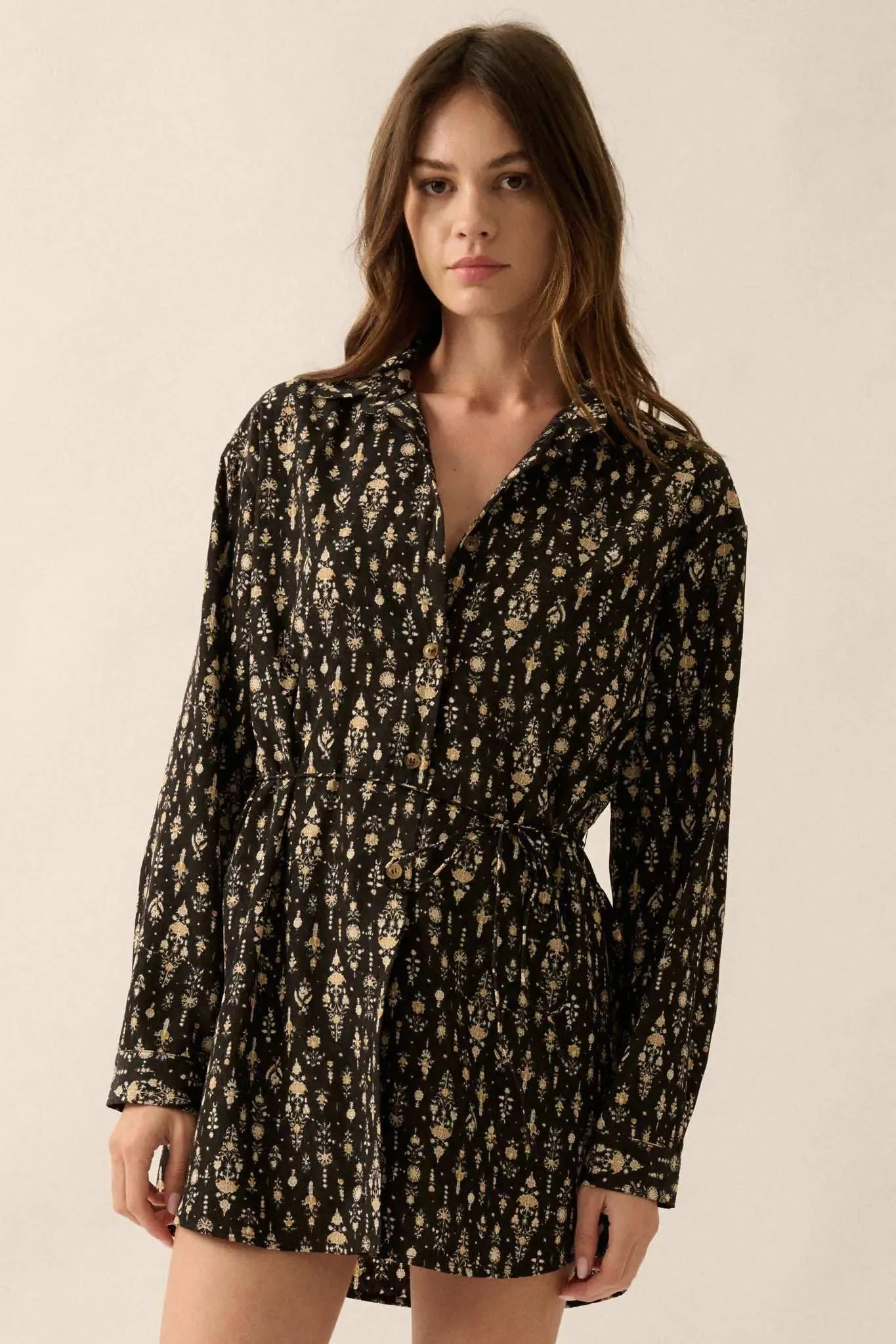 Magic Hour Ornate Floral Button-Up Shirt Romper sold by Promesa product image thumbnail 3