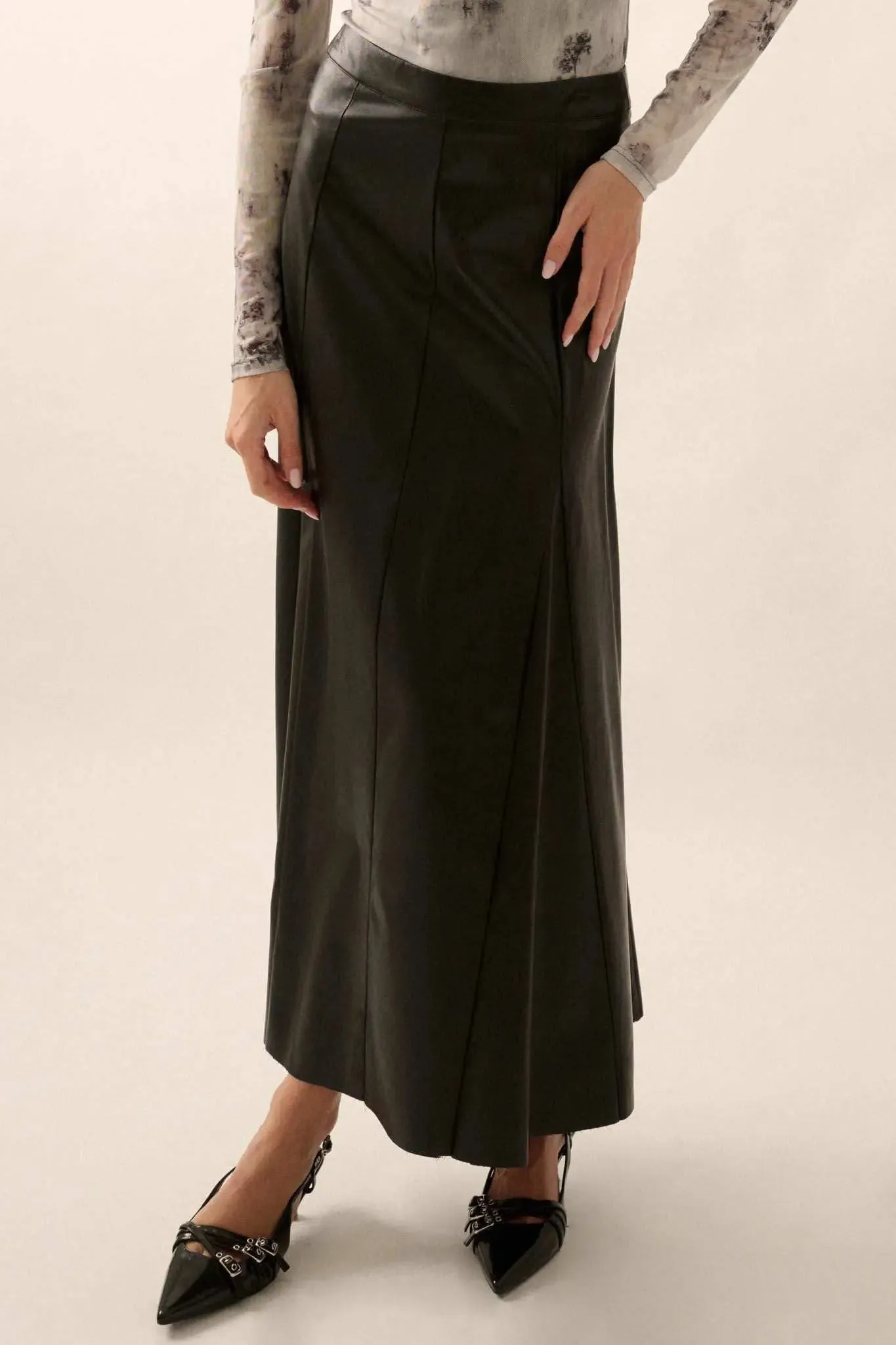 Perfectly Polished Vegan Leather A-Line Maxi Skirt sold by Promesa product image thumbnail 5