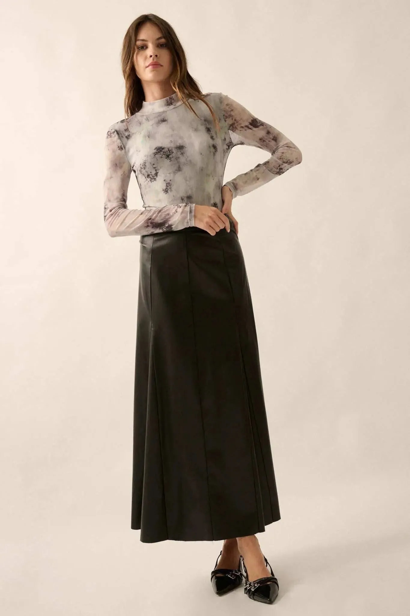 Perfectly Polished Vegan Leather A-Line Maxi Skirt sold by Promesa product image thumbnail 3