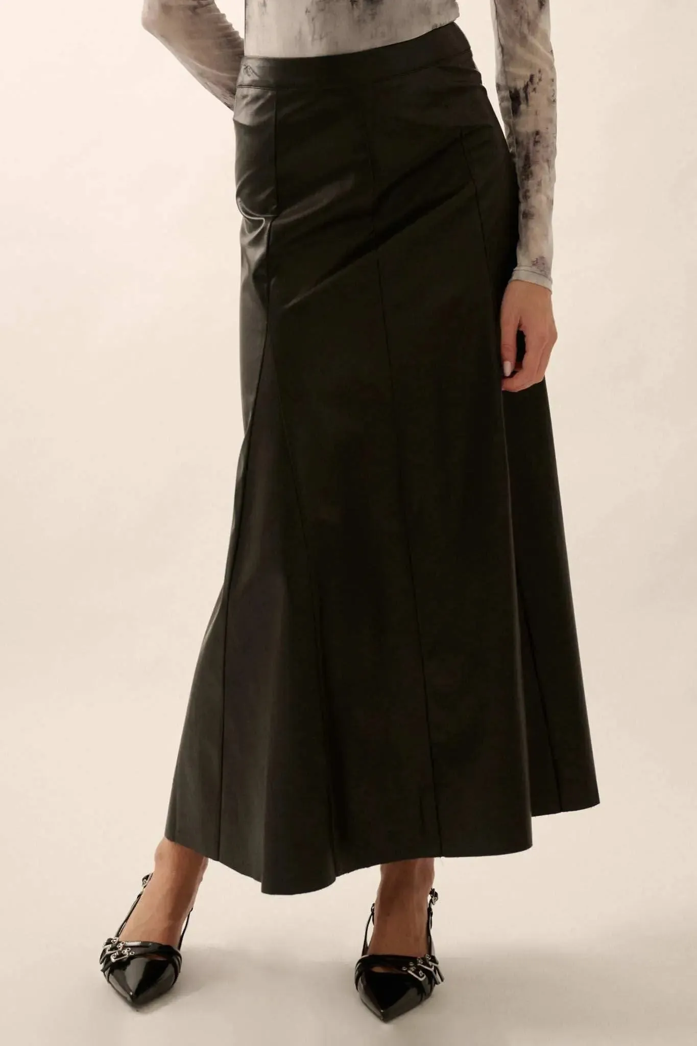 Perfectly Polished Vegan Leather A-Line Maxi Skirt sold by Promesa product image thumbnail 2