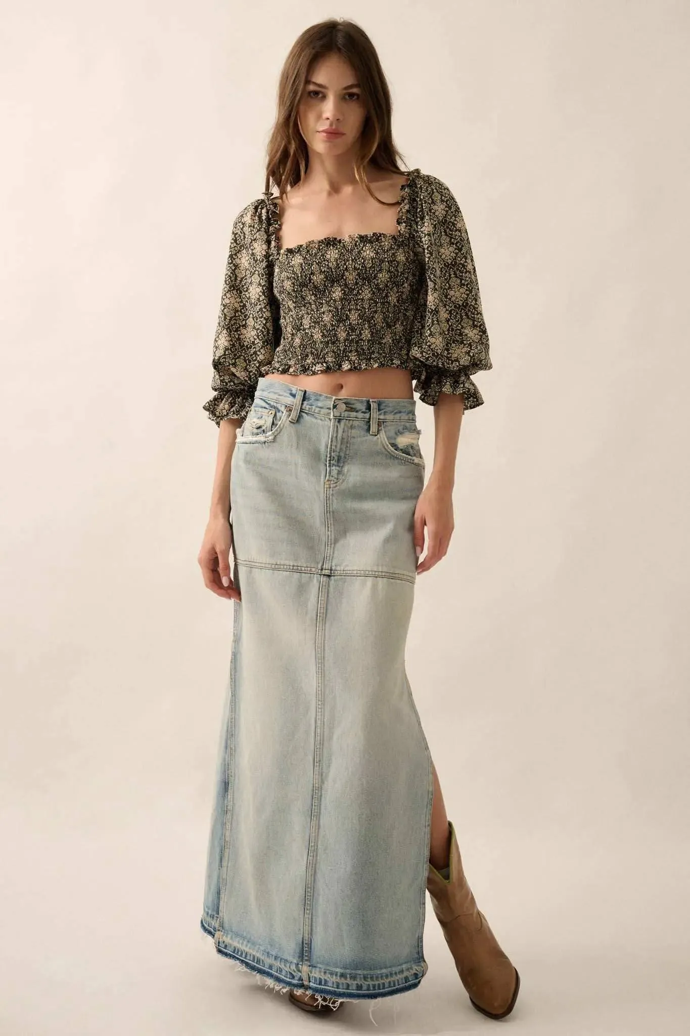 Timeless Beauty Ornate Floral Cropped Peasant Top sold by Promesa product image thumbnail 5