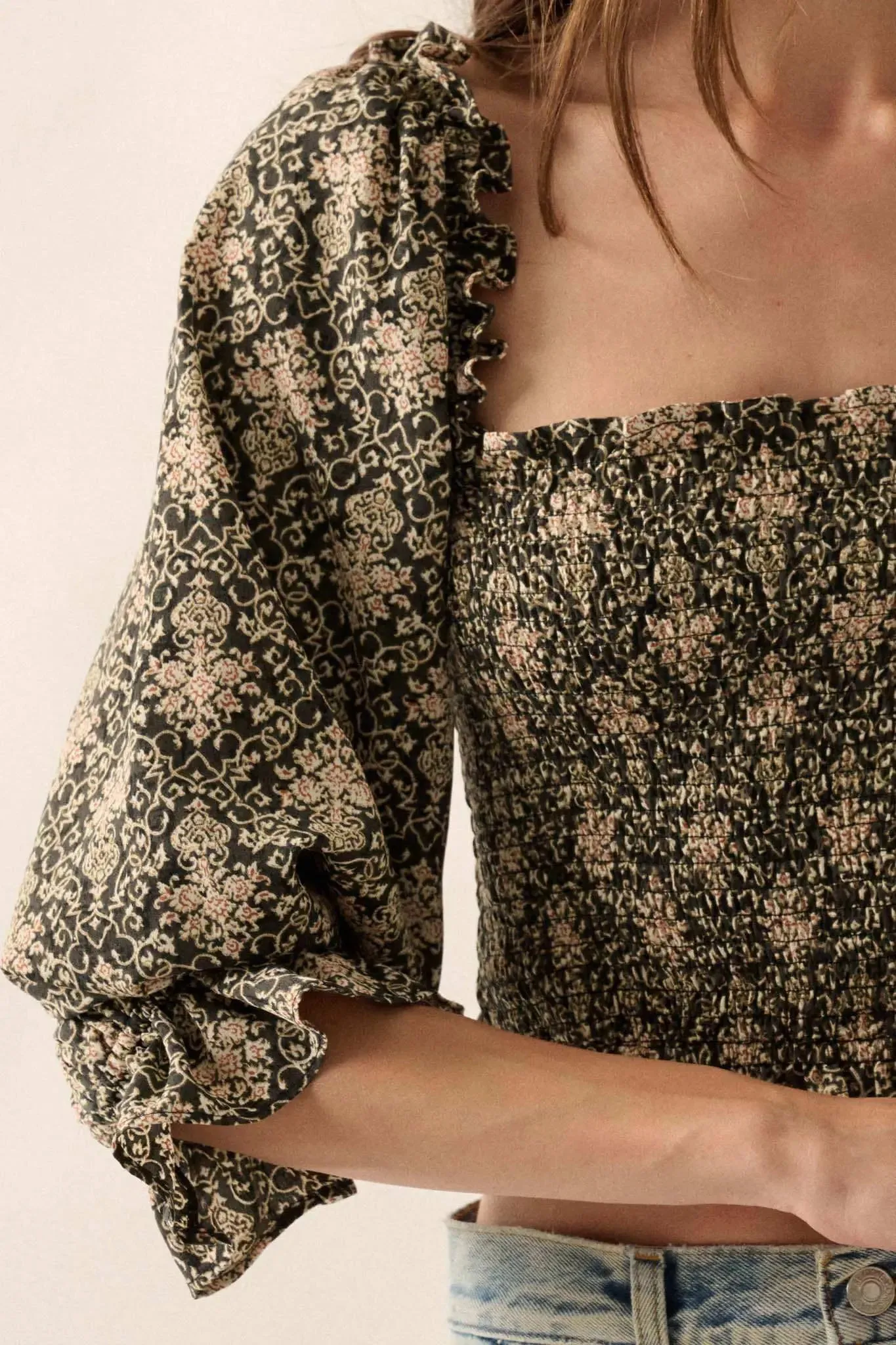 Timeless Beauty Ornate Floral Cropped Peasant Top sold by Promesa product image thumbnail 4