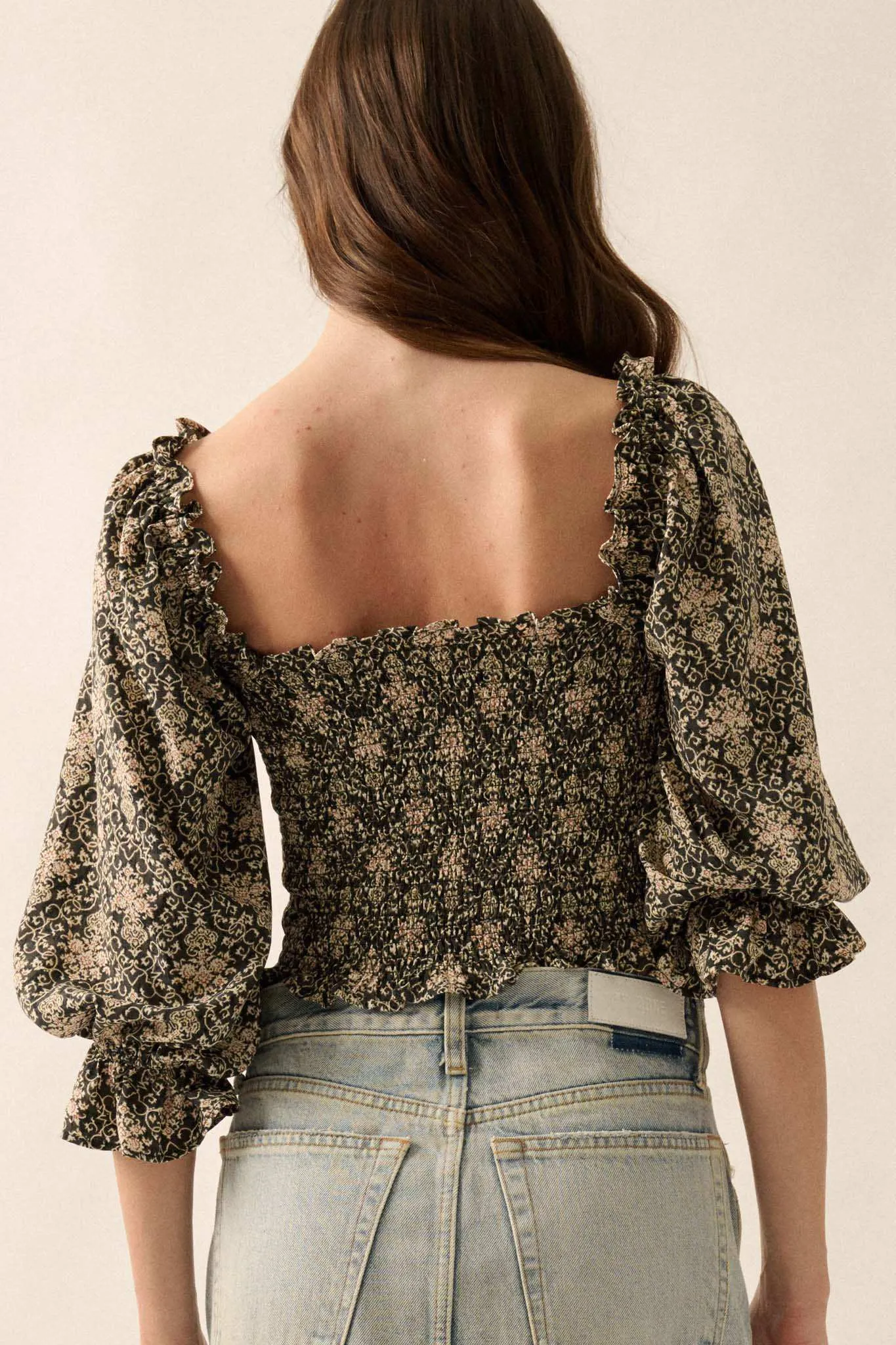 Timeless Beauty Ornate Floral Cropped Peasant Top sold by Promesa product image thumbnail 2