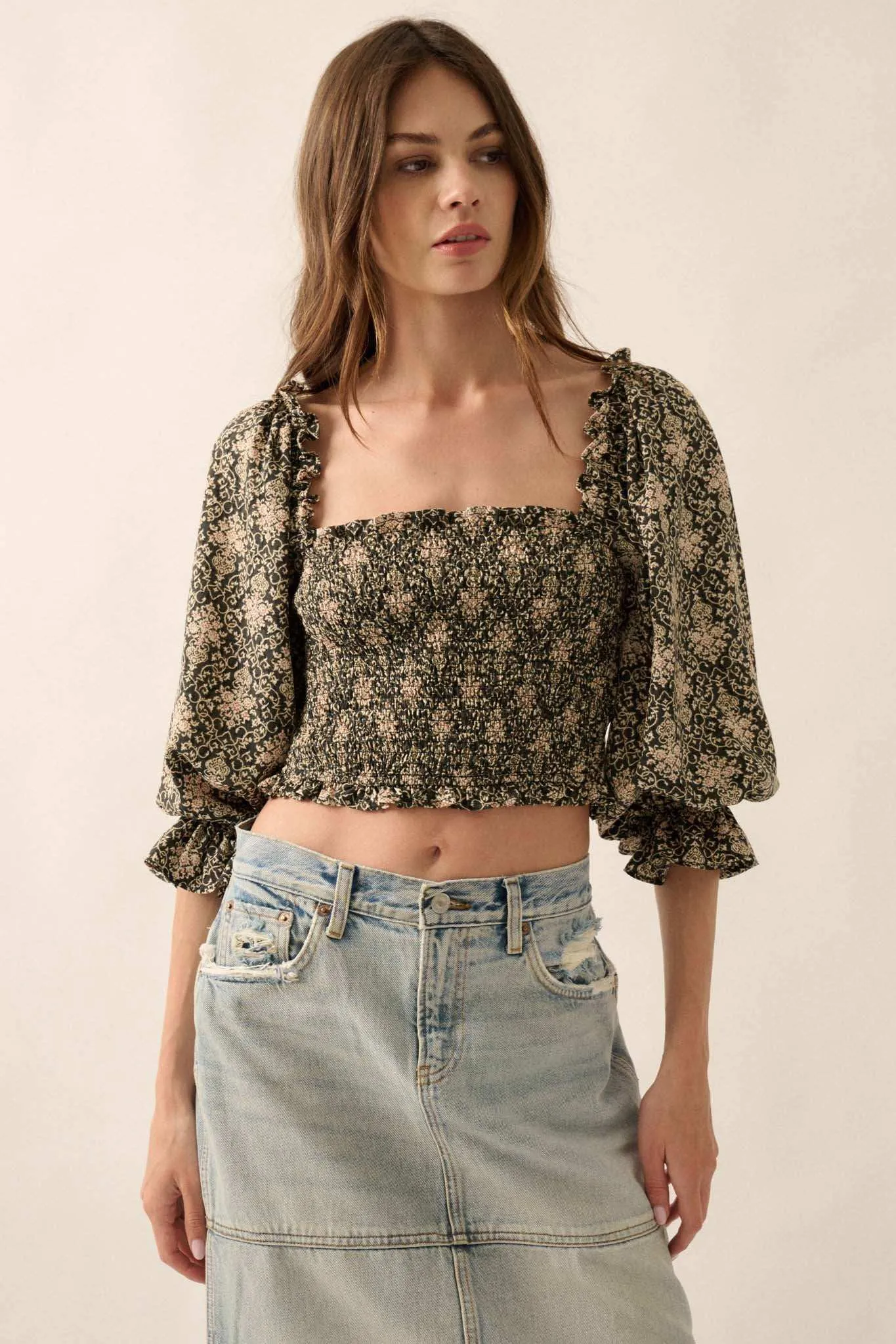 Timeless Beauty Ornate Floral Cropped Peasant Top sold by Promesa product image thumbnail 3