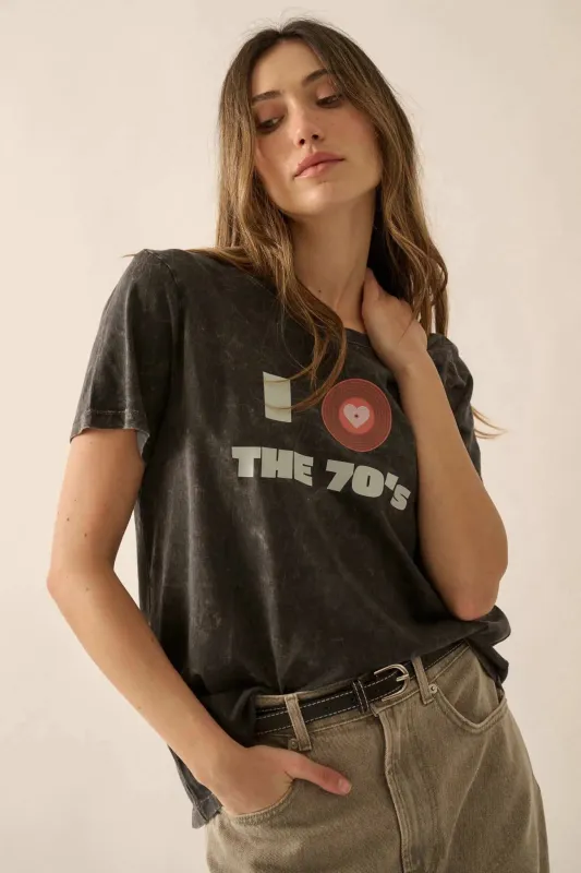 I Love the 70s Vintage-Wash Music Graphic Tee sold by Promesa
