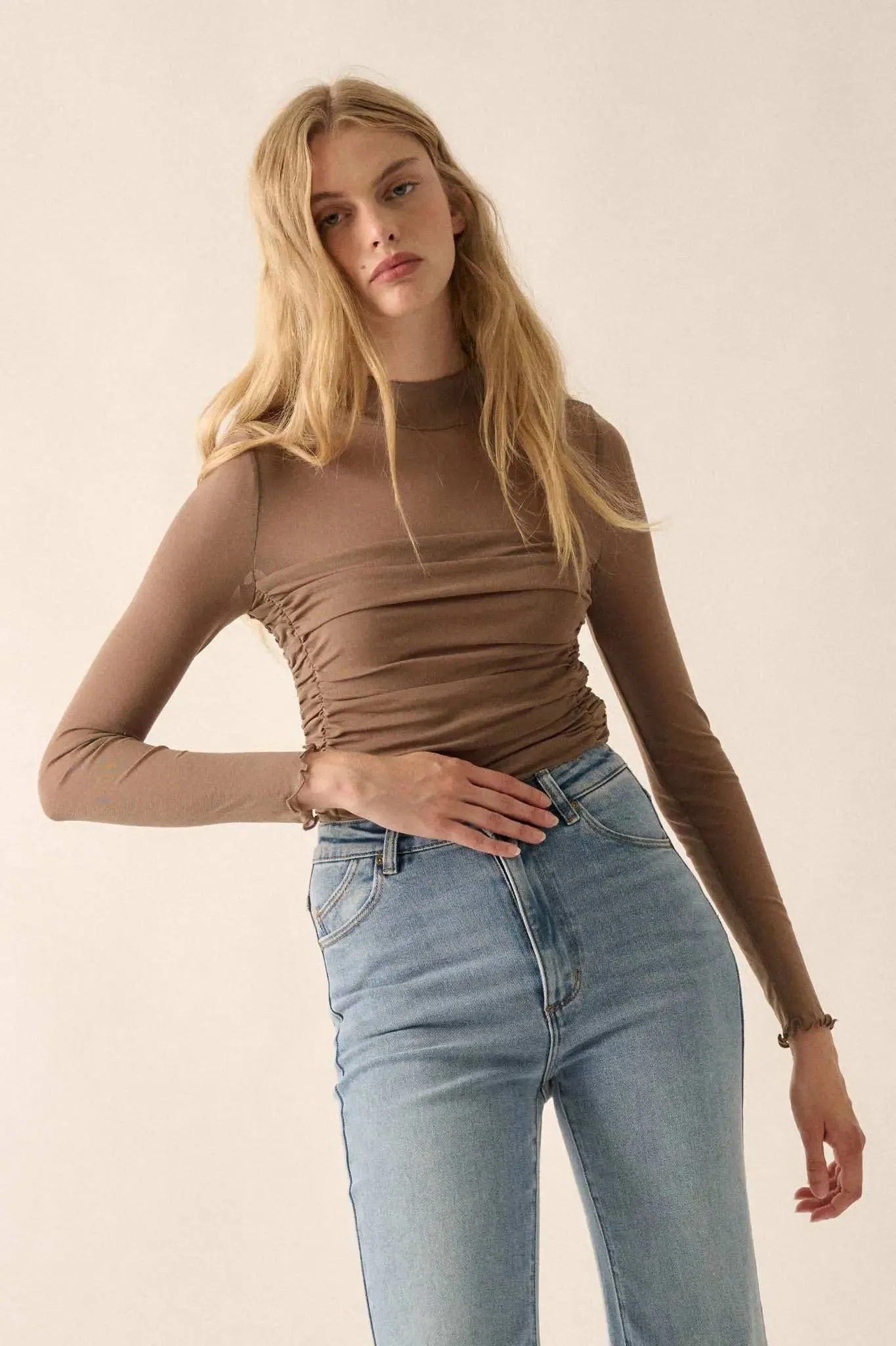 Sheer and There Layered Mesh Mock-Neck Bodysuit sold by Promesa product image thumbnail 3