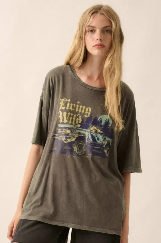 Living Wild Vintage-Wash Pickup Truck Graphic Tee sold by Promesa