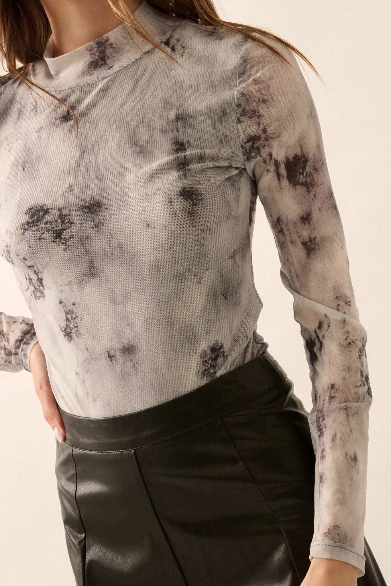 Smokeshow Tie-Dye Mesh Mock Neck Bodysuit sold by Promesa product image thumbnail 3