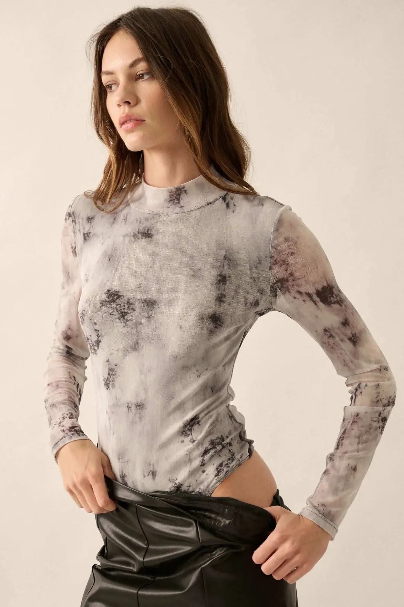 Smokeshow Tie-Dye Mesh Mock Neck Bodysuit sold by Promesa product image thumbnail 2
