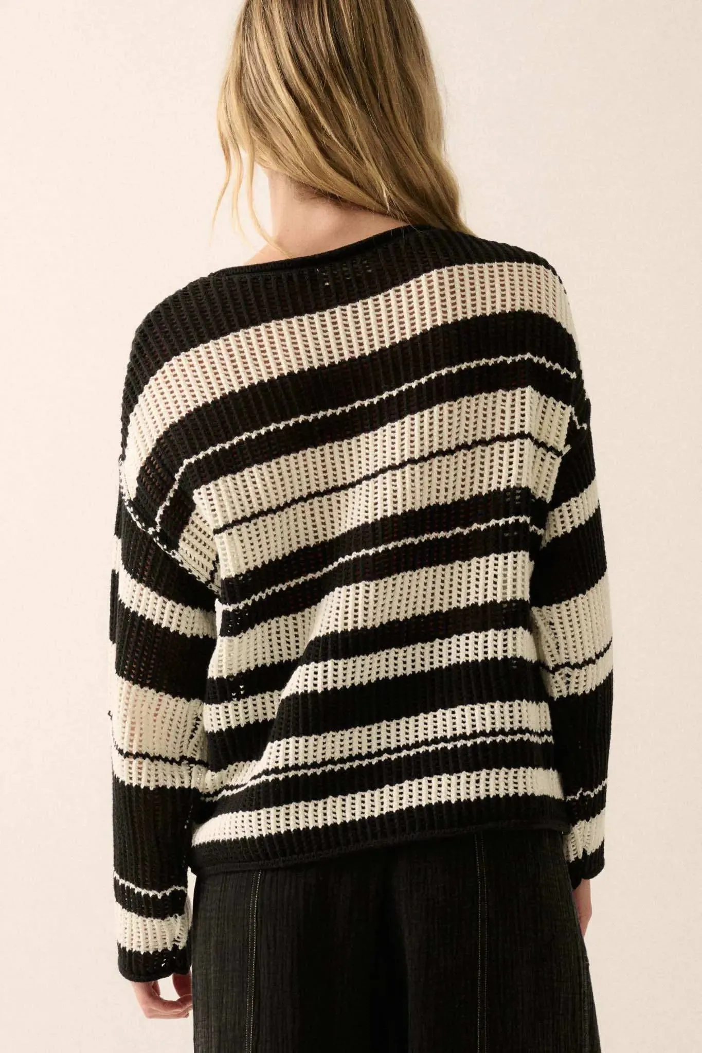 Knitty Gritty Striped Crochet Knit Sweater sold by Promesa product image thumbnail 2
