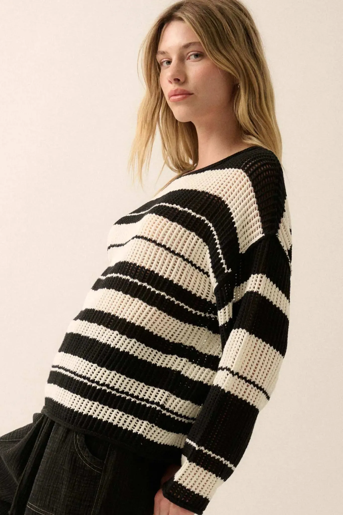 Knitty Gritty Striped Crochet Knit Sweater sold by Promesa product image thumbnail 5