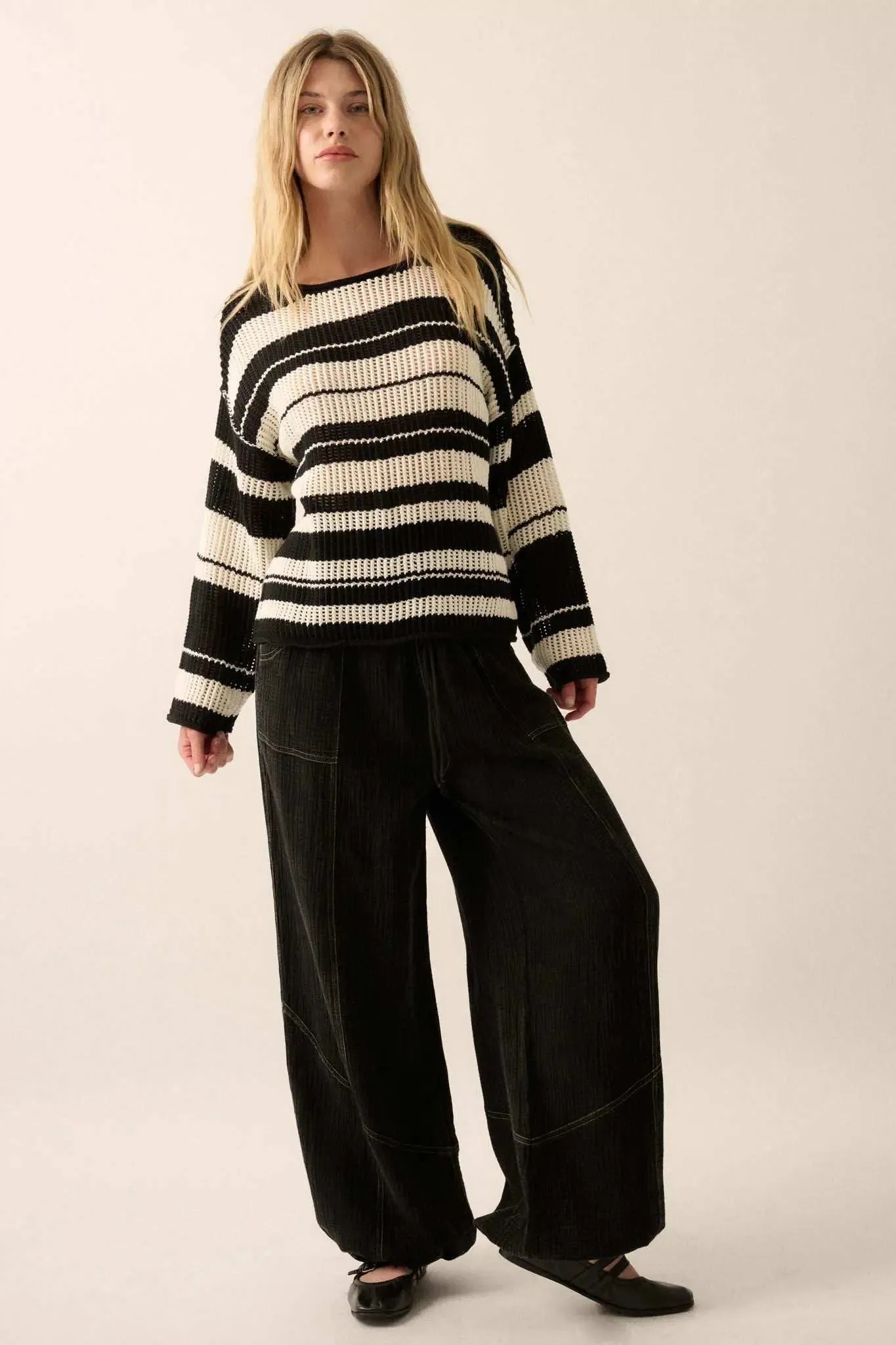 Knitty Gritty Striped Crochet Knit Sweater sold by Promesa product image thumbnail 3
