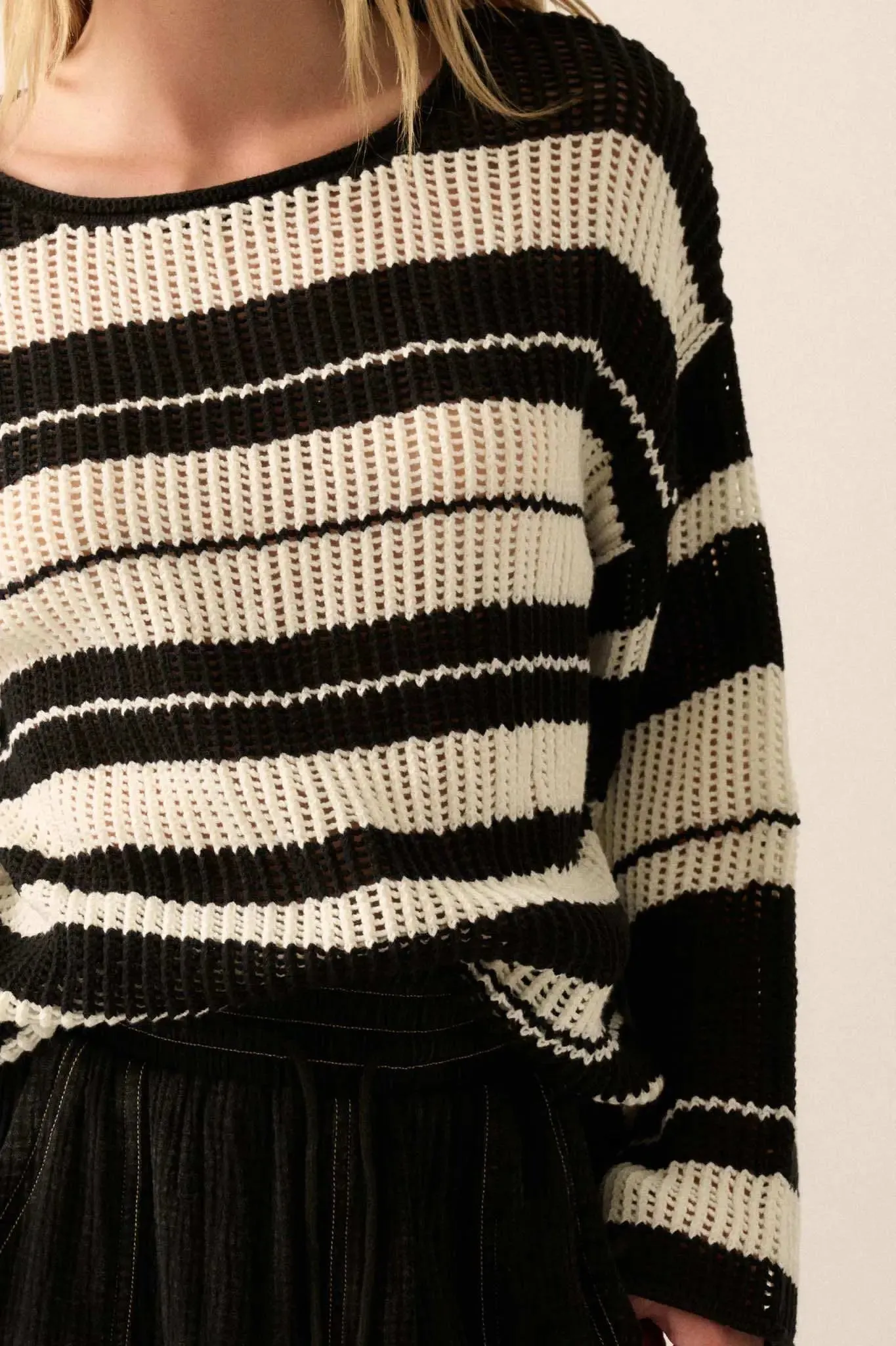 Knitty Gritty Striped Crochet Knit Sweater sold by Promesa product image thumbnail 4