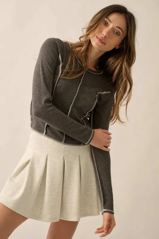 Wind Down Exposed-Seam Cropped Rib-Knit Top sold by Promesa