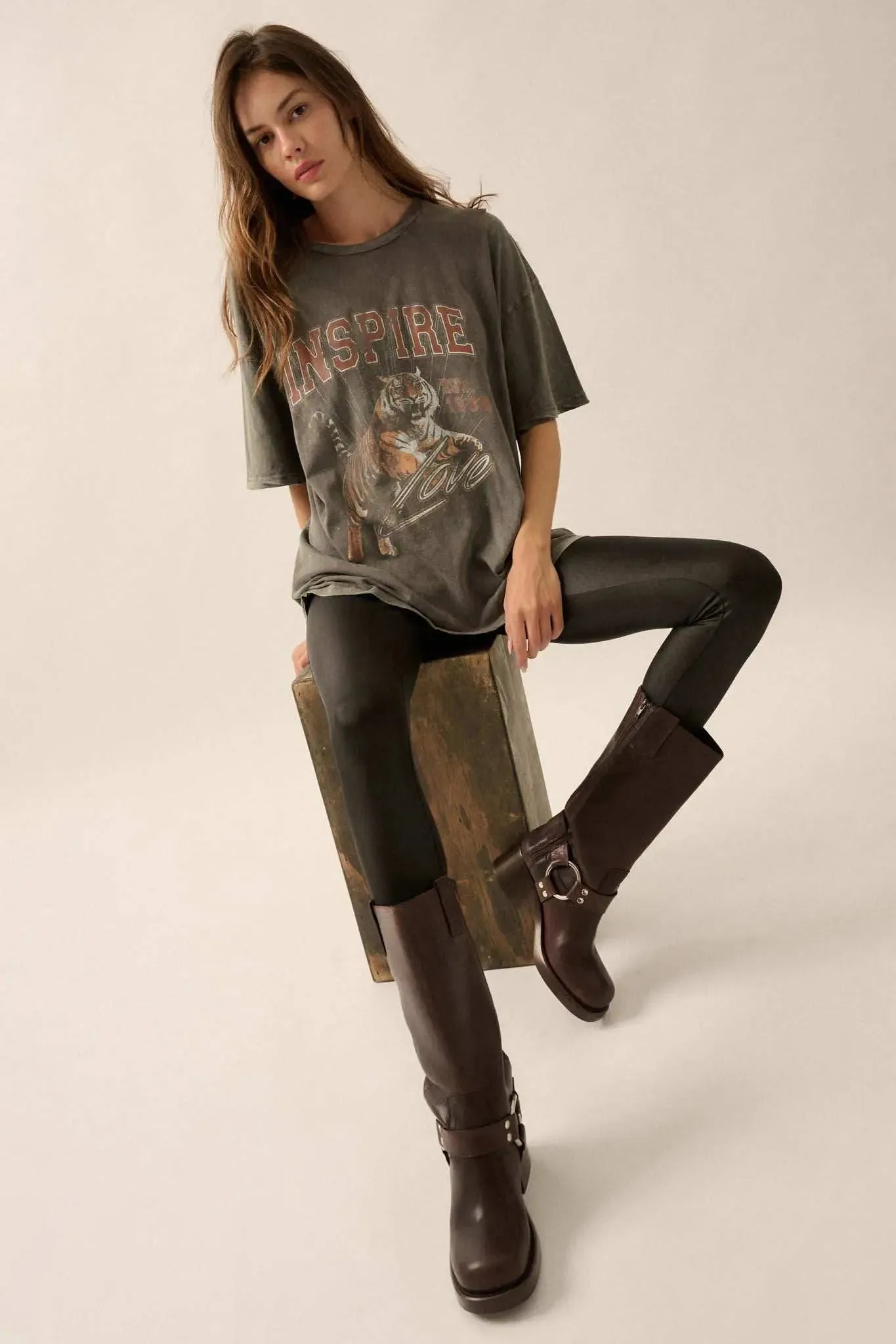 Inspired Tiger Oversize Vintage-Wash Graphic Tee sold by Promesa