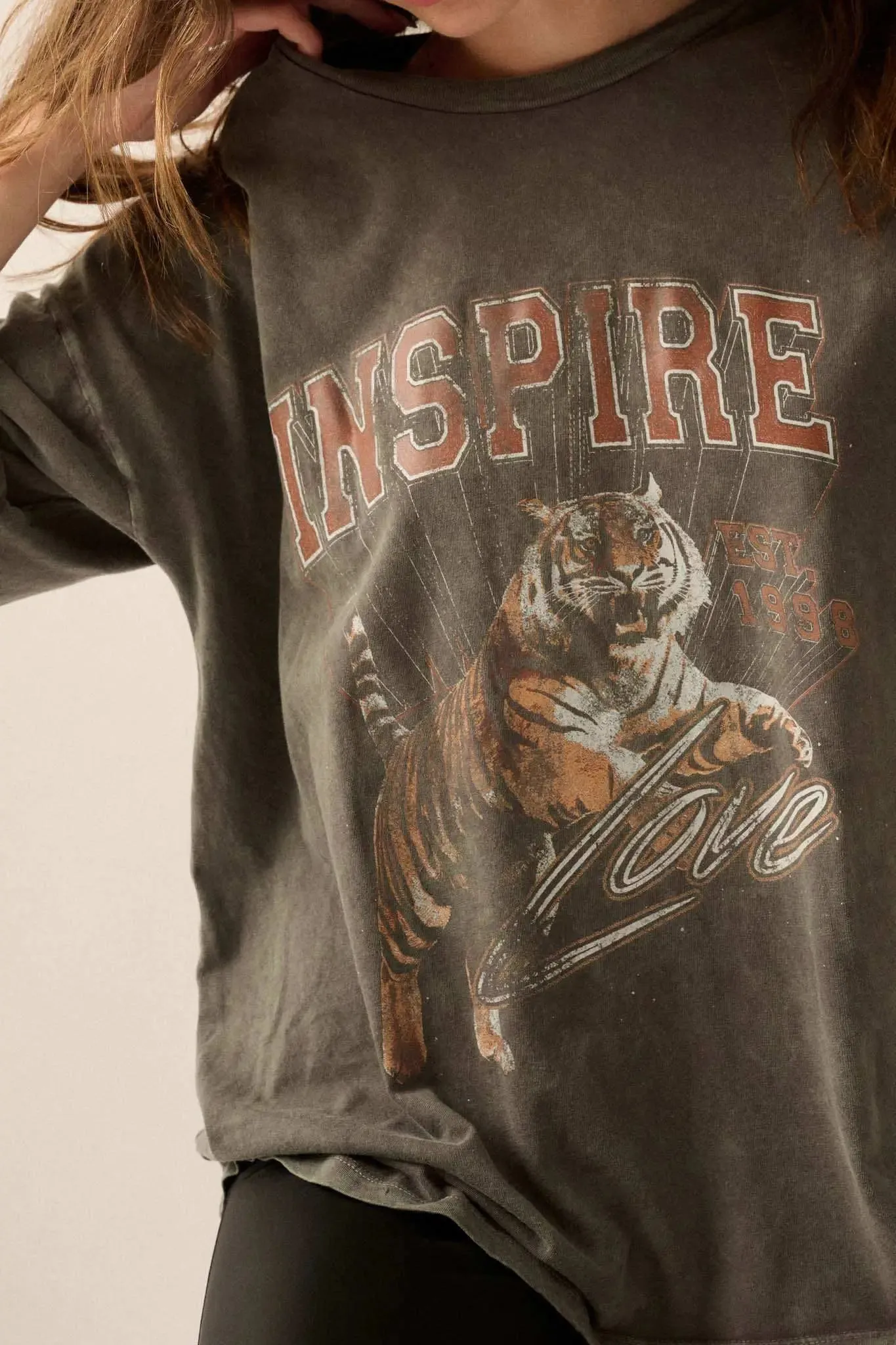 Inspired Tiger Oversize Vintage-Wash Graphic Tee sold by Promesa product image thumbnail 2