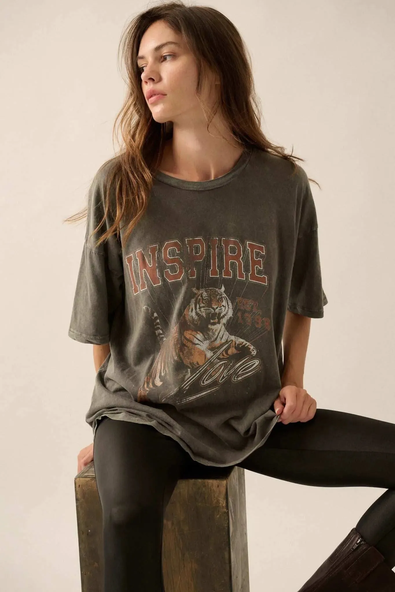 Inspired Tiger Oversize Vintage-Wash Graphic Tee sold by Promesa product image thumbnail 3