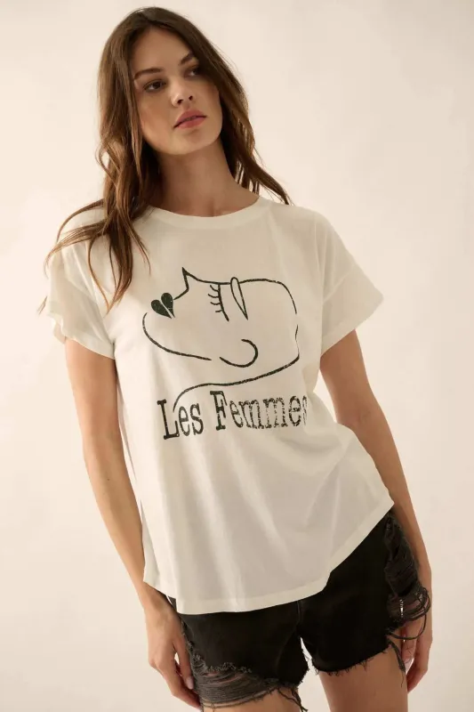 Les Femmes Vintage-Print Graphic Tee sold by Promesa
