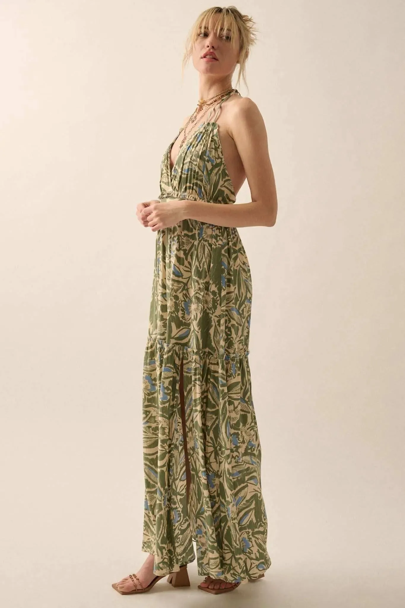 Palm Paradise Tropical Floral Halter Maxi Dress sold by Promesa product image thumbnail 5
