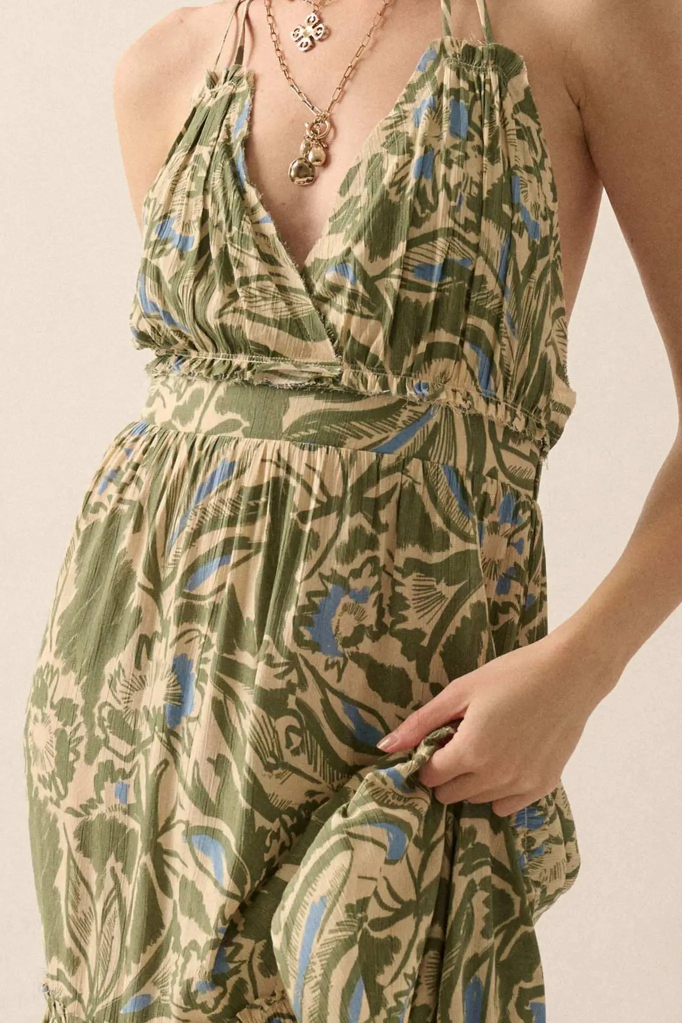 Palm Paradise Tropical Floral Halter Maxi Dress sold by Promesa product image thumbnail 3