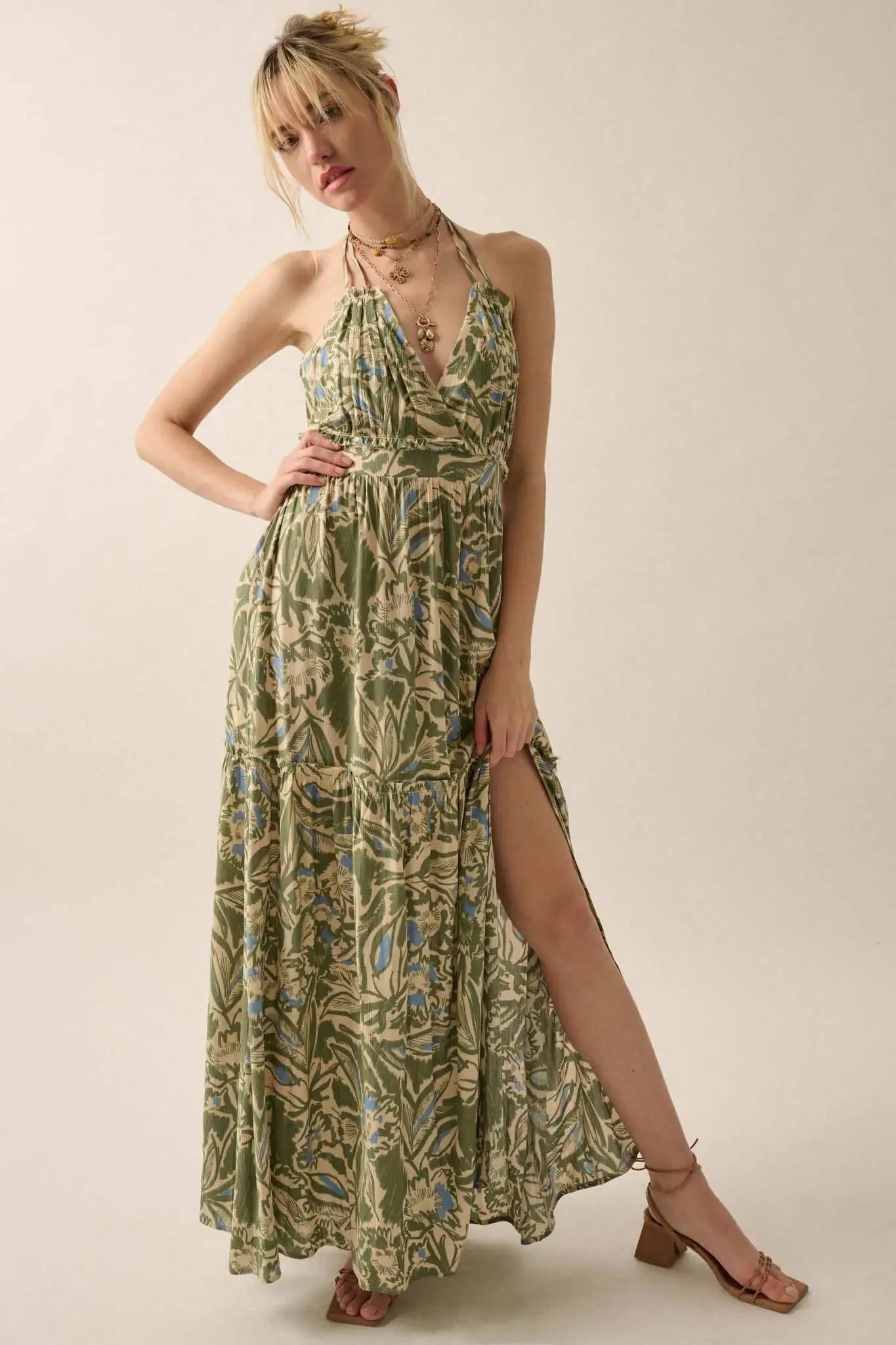 Palm Paradise Tropical Floral Halter Maxi Dress sold by Promesa product image thumbnail 2