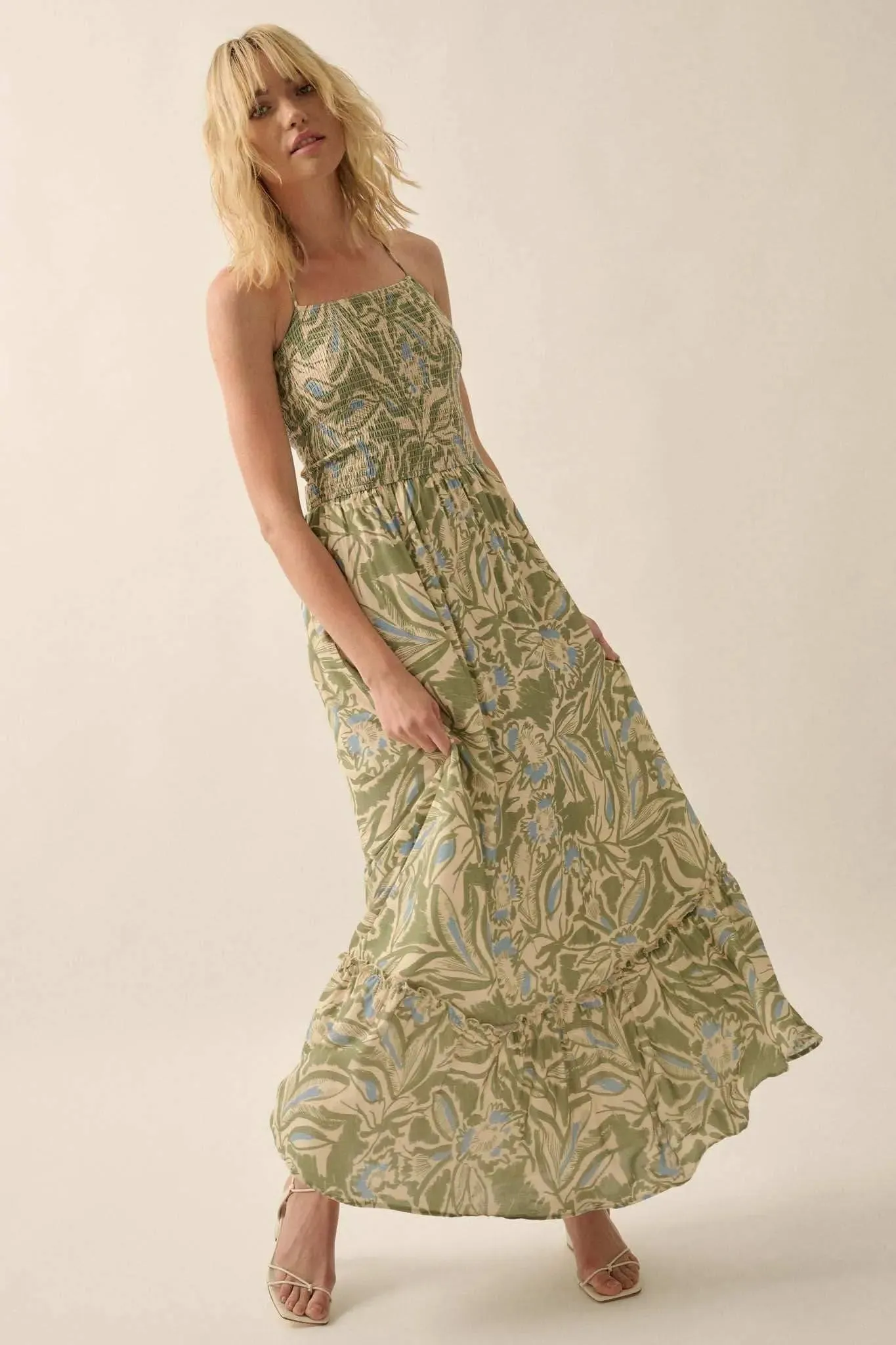 Pretty Palms Tropical Floral Smocked Maxi Dress sold by Promesa