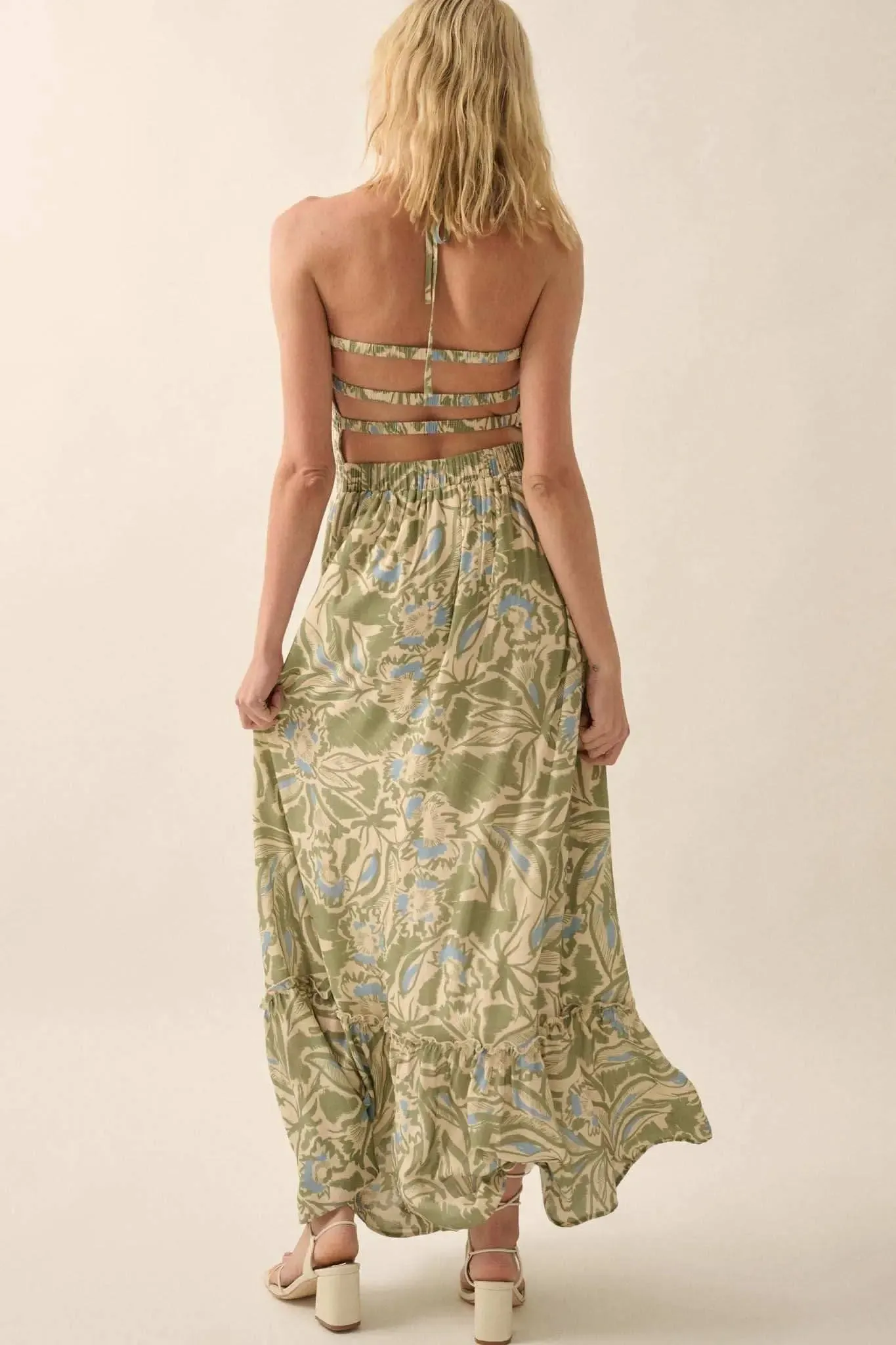 Pretty Palms Tropical Floral Smocked Maxi Dress sold by Promesa product image thumbnail 2