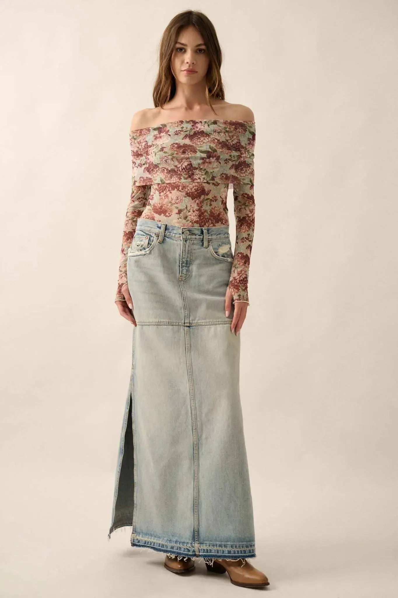 Tender Petals Floral Mesh Foldover Bodysuit sold by Promesa