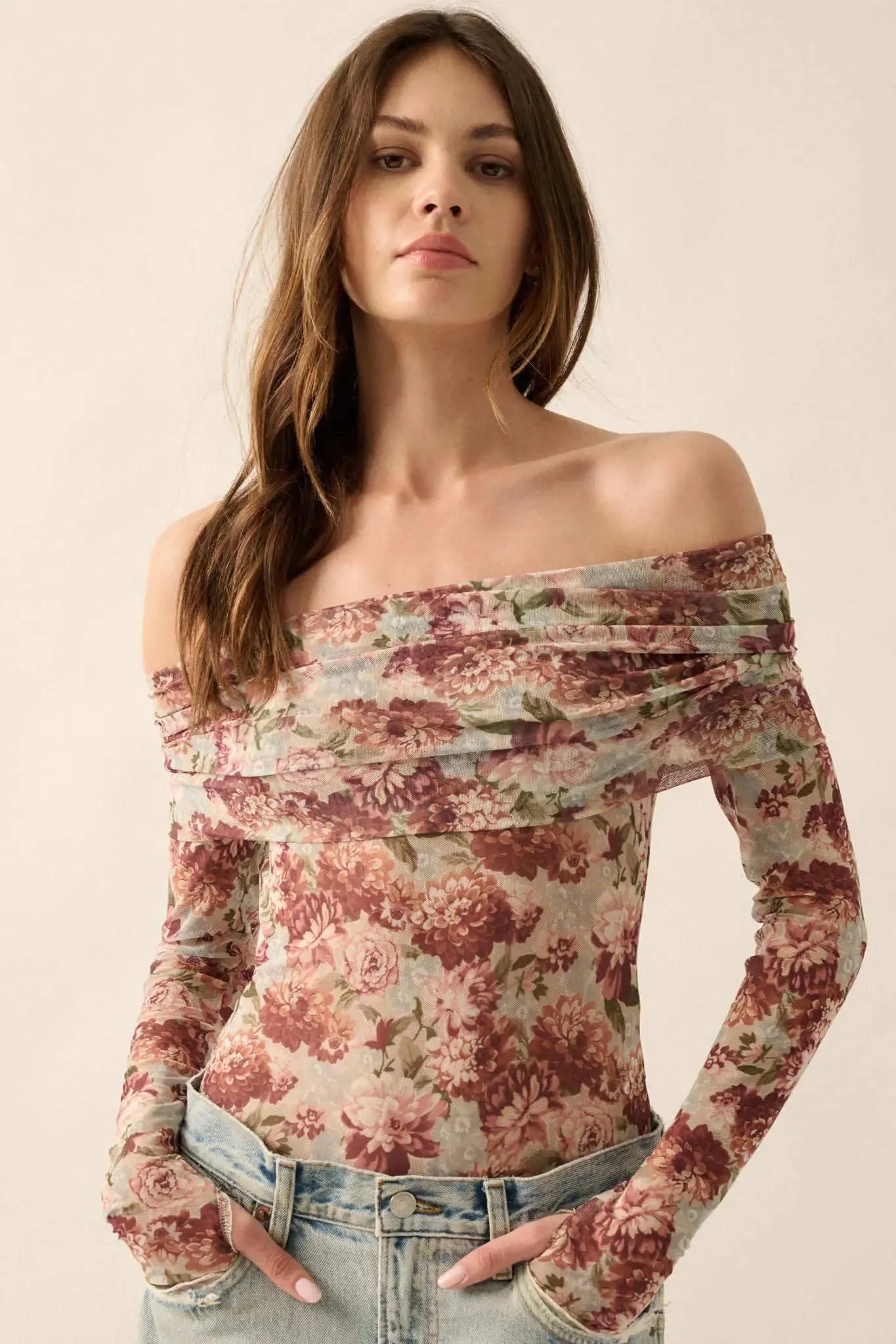 Tender Petals Floral Mesh Foldover Bodysuit sold by Promesa product image thumbnail 4
