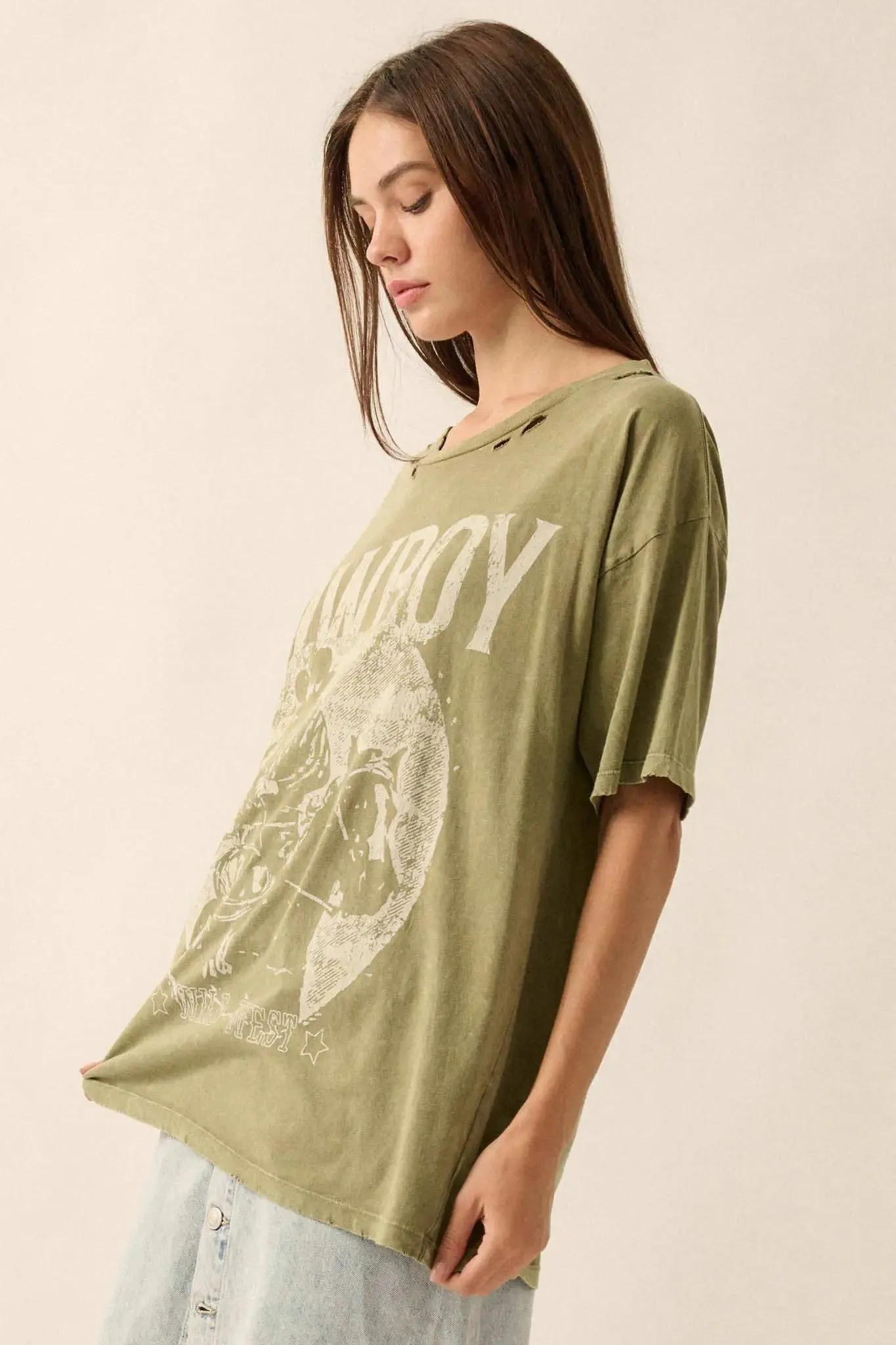 Cowboy Wild West Distressed Oversize Graphic Tee sold by Promesa product image thumbnail 5