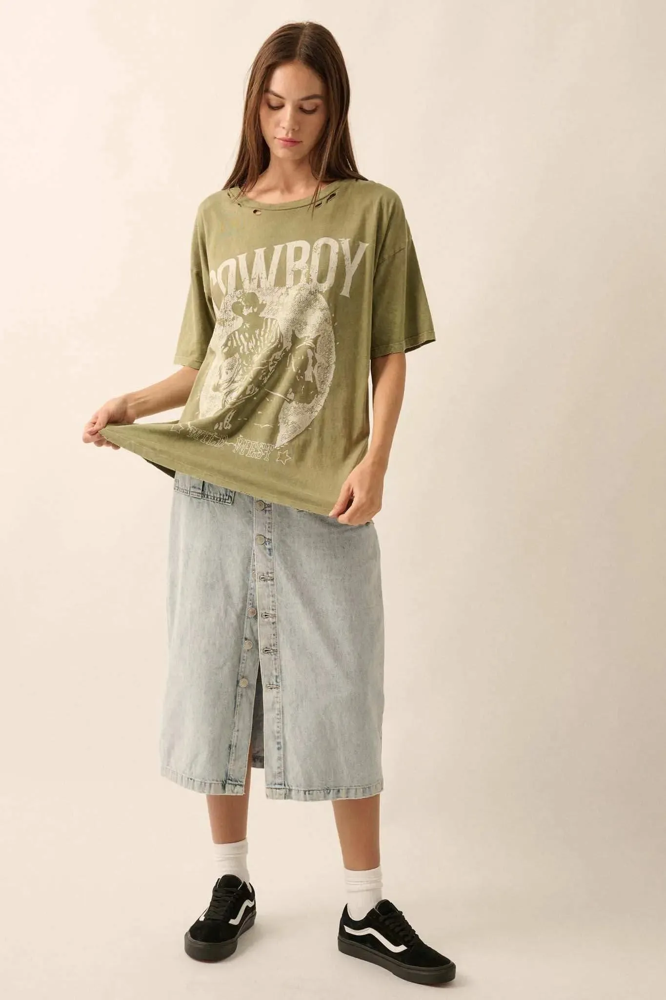 Cowboy Wild West Distressed Oversize Graphic Tee sold by Promesa product image thumbnail 3