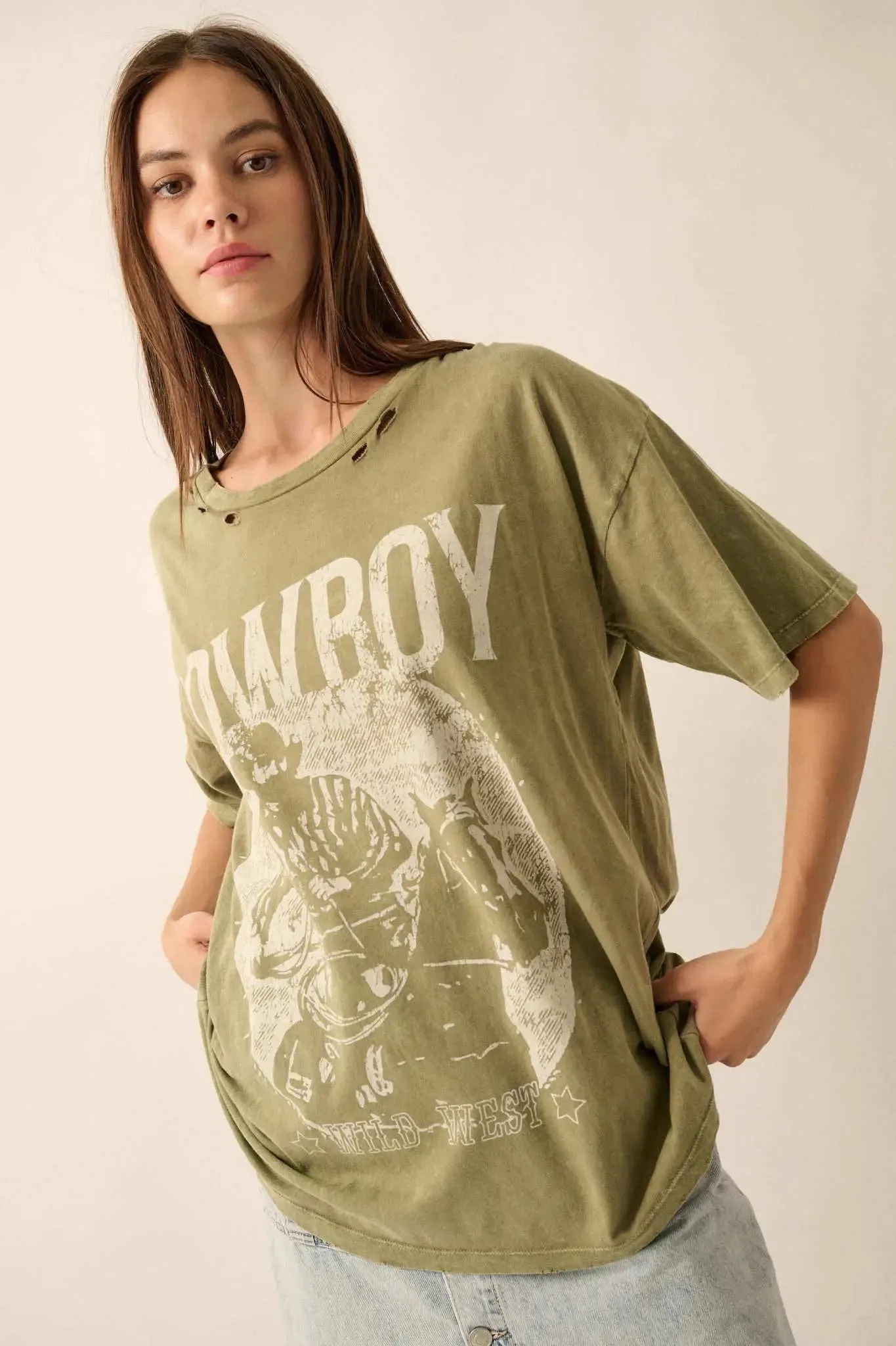 Cowboy Wild West Distressed Oversize Graphic Tee sold by Promesa