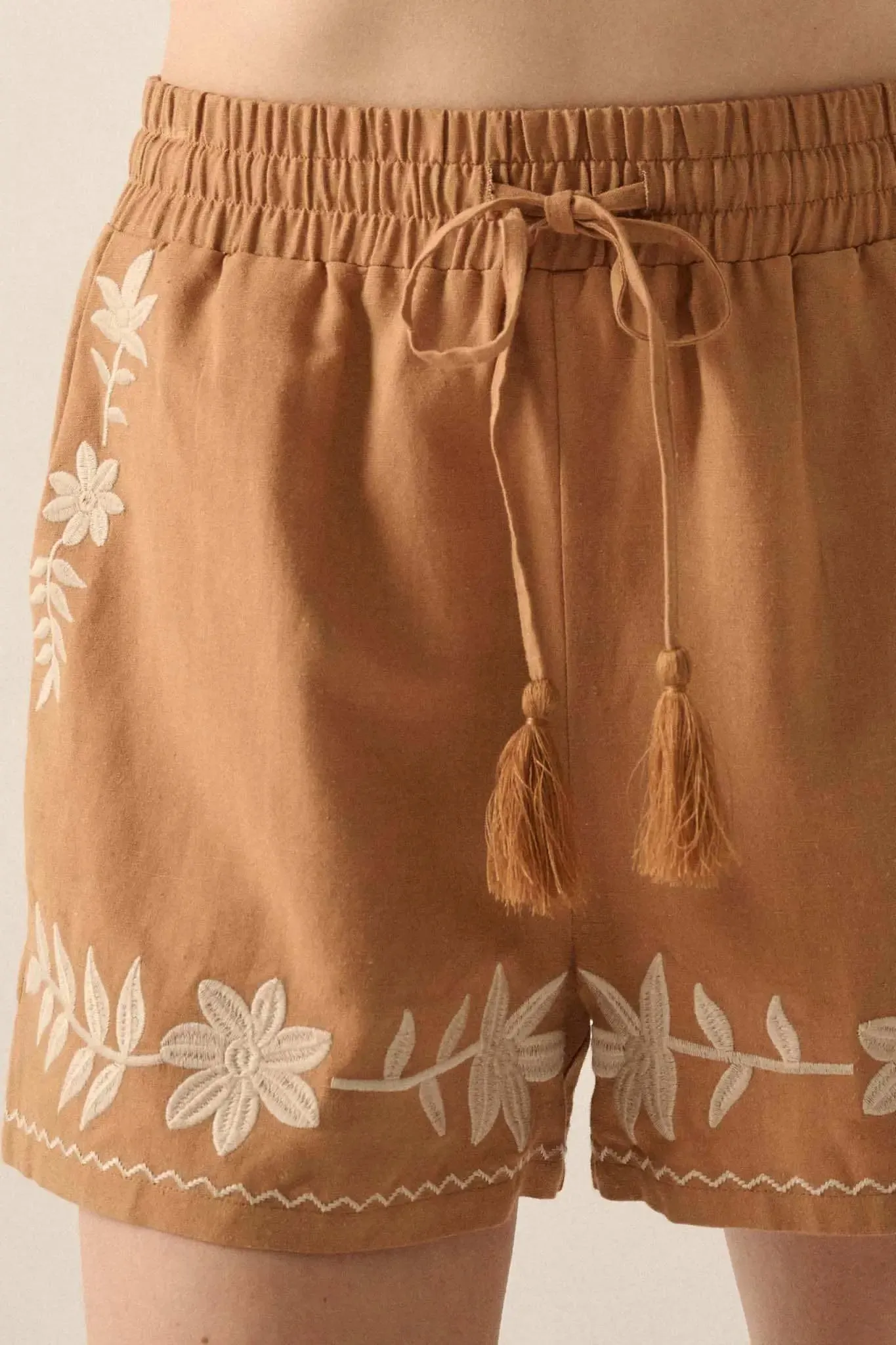 Rustic Blooms Floral Embroidered Linen-Blend Shorts sold by Promesa product image thumbnail 4