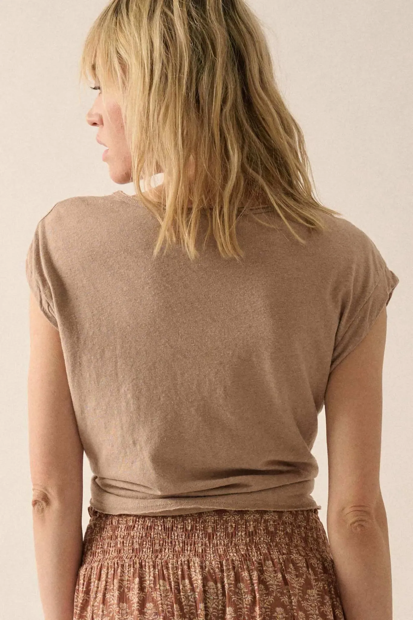 Easy Fit Cropped Raw-Edge Cap-Sleeve Muscle Tee sold by Promesa product image thumbnail 2