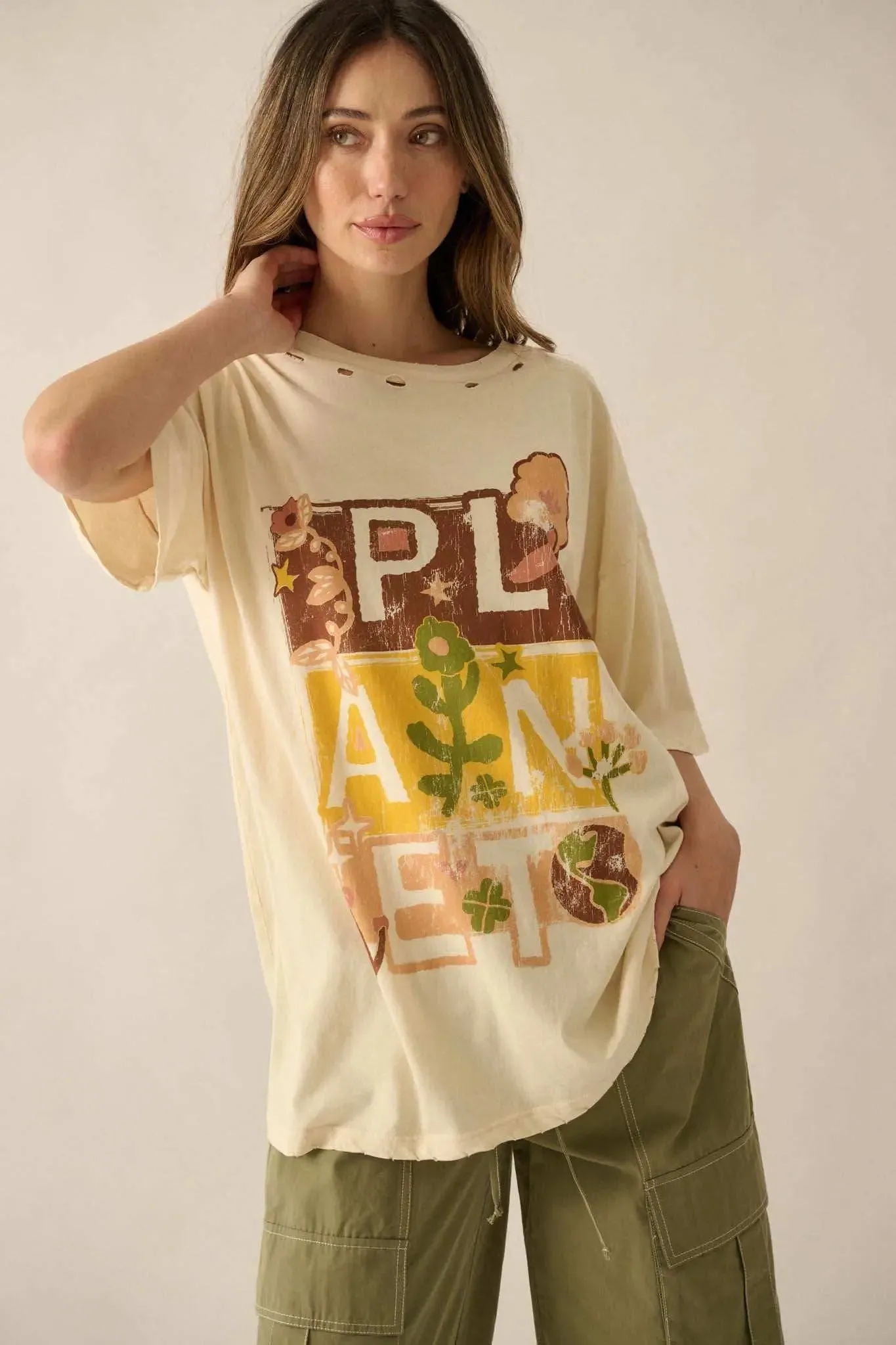 Planet Earth Vintage-Wash Distressed Graphic Tee sold by Promesa