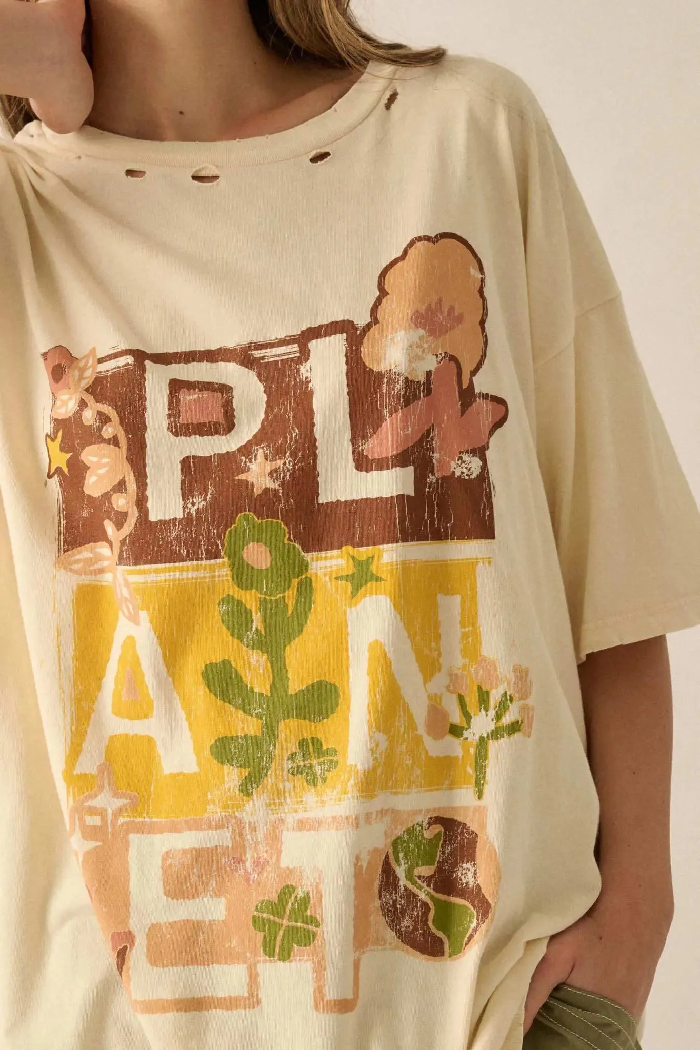 Planet Earth Vintage-Wash Distressed Graphic Tee sold by Promesa product image thumbnail 2