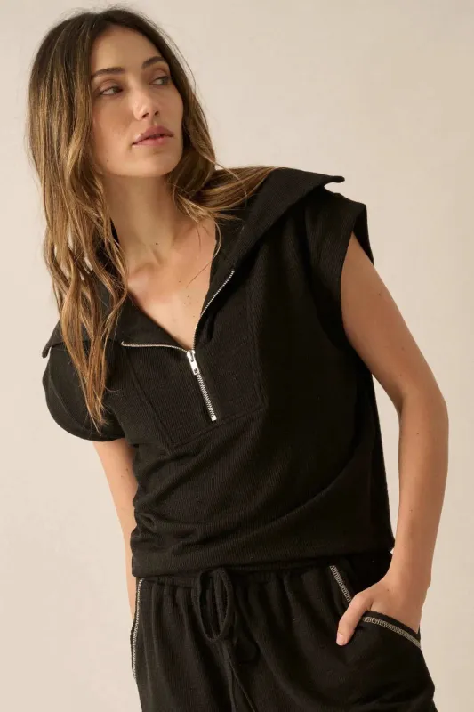 Show Time Rib-Knit Kimono-Sleeve Half-Zip Top made by Promesa