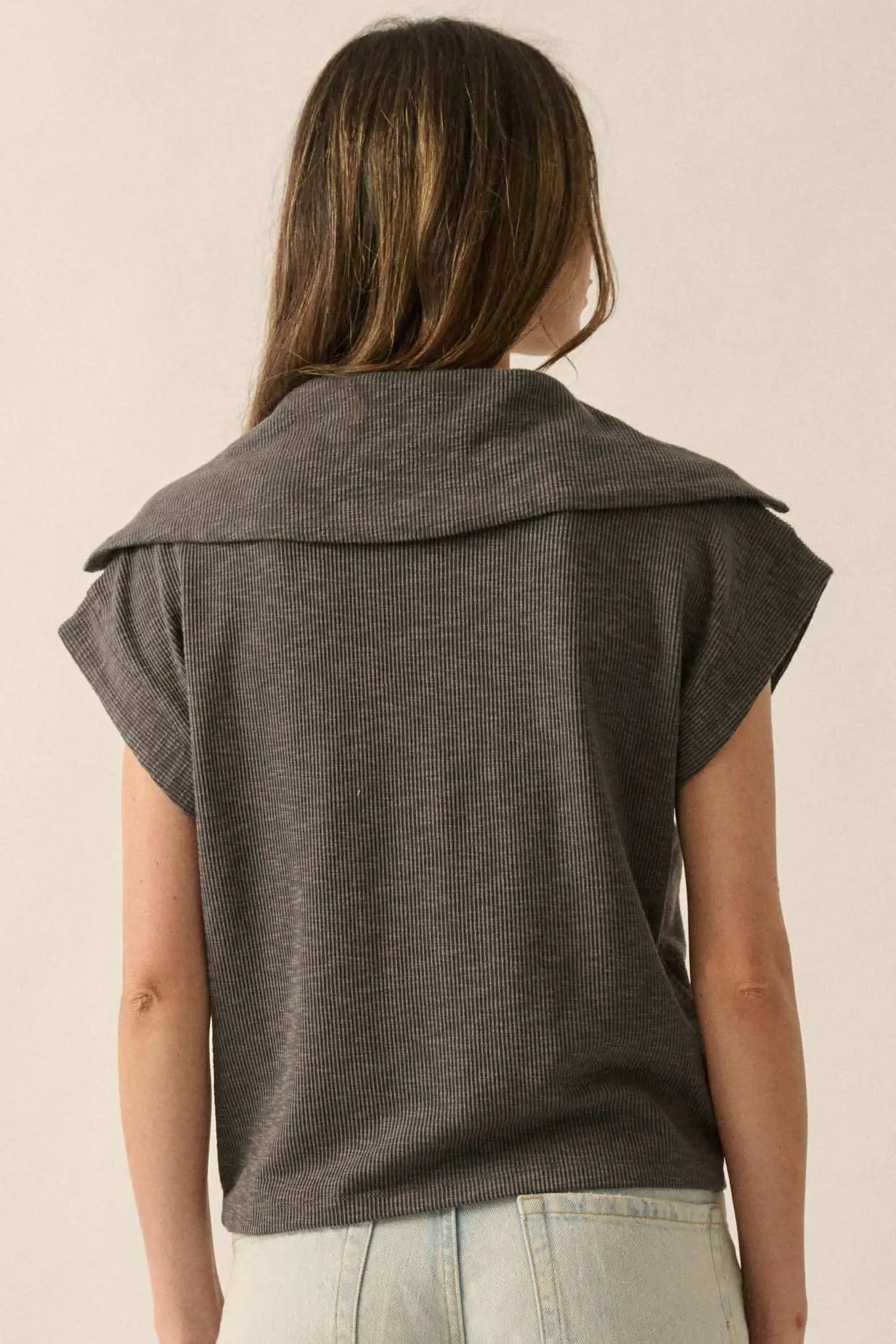 Show Time Rib-Knit Kimono-Sleeve Half-Zip Top sold by Promesa product image thumbnail 2