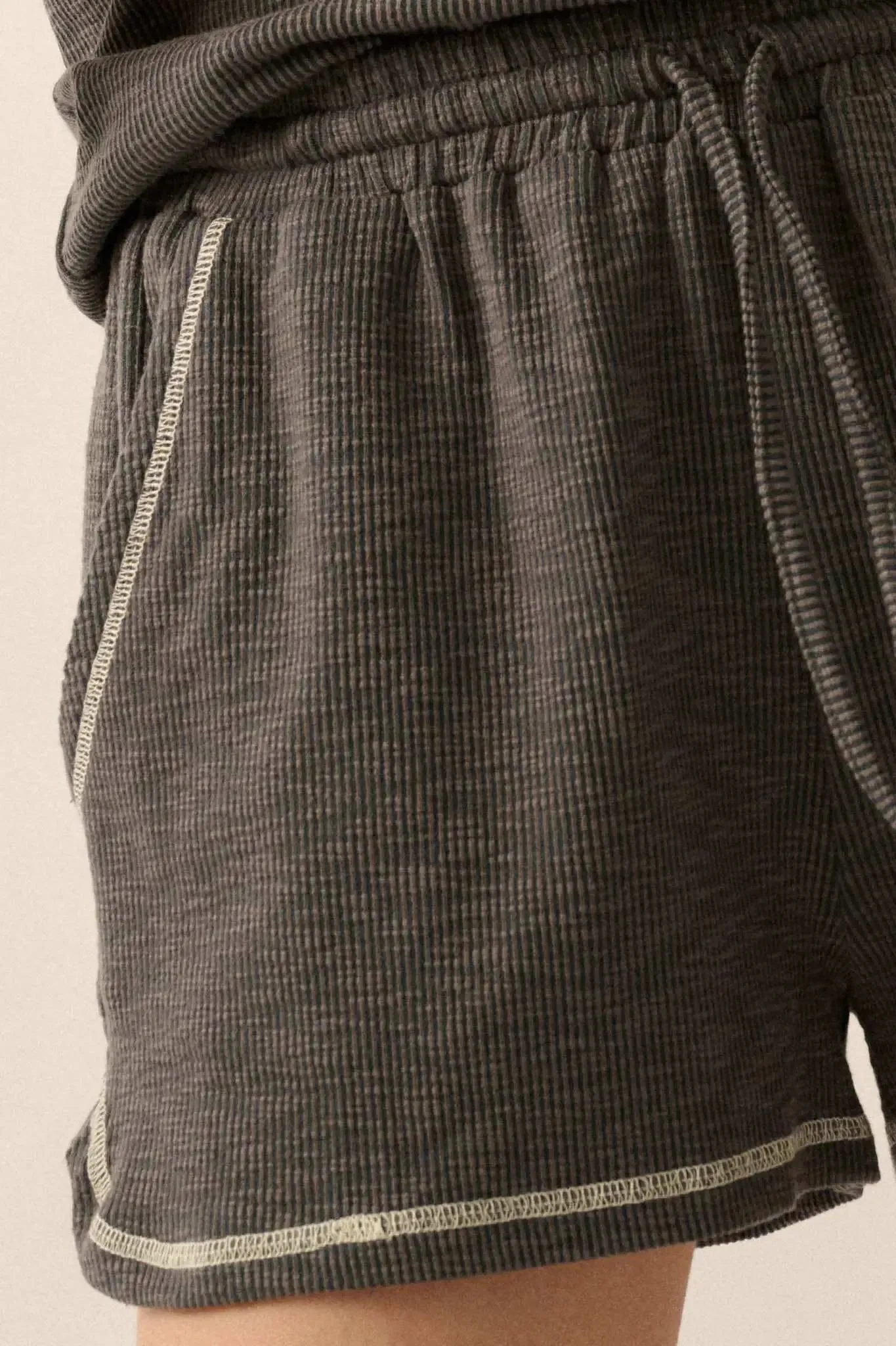 Run the Show Contrast-Stitch Rib-Knit Shorts sold by Promesa product image thumbnail 3