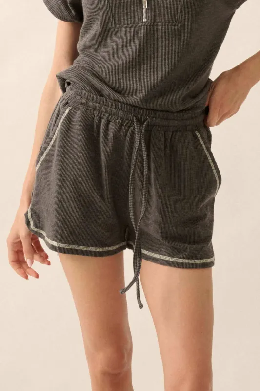 Run the Show Contrast-Stitch Rib-Knit Shorts sold by Promesa