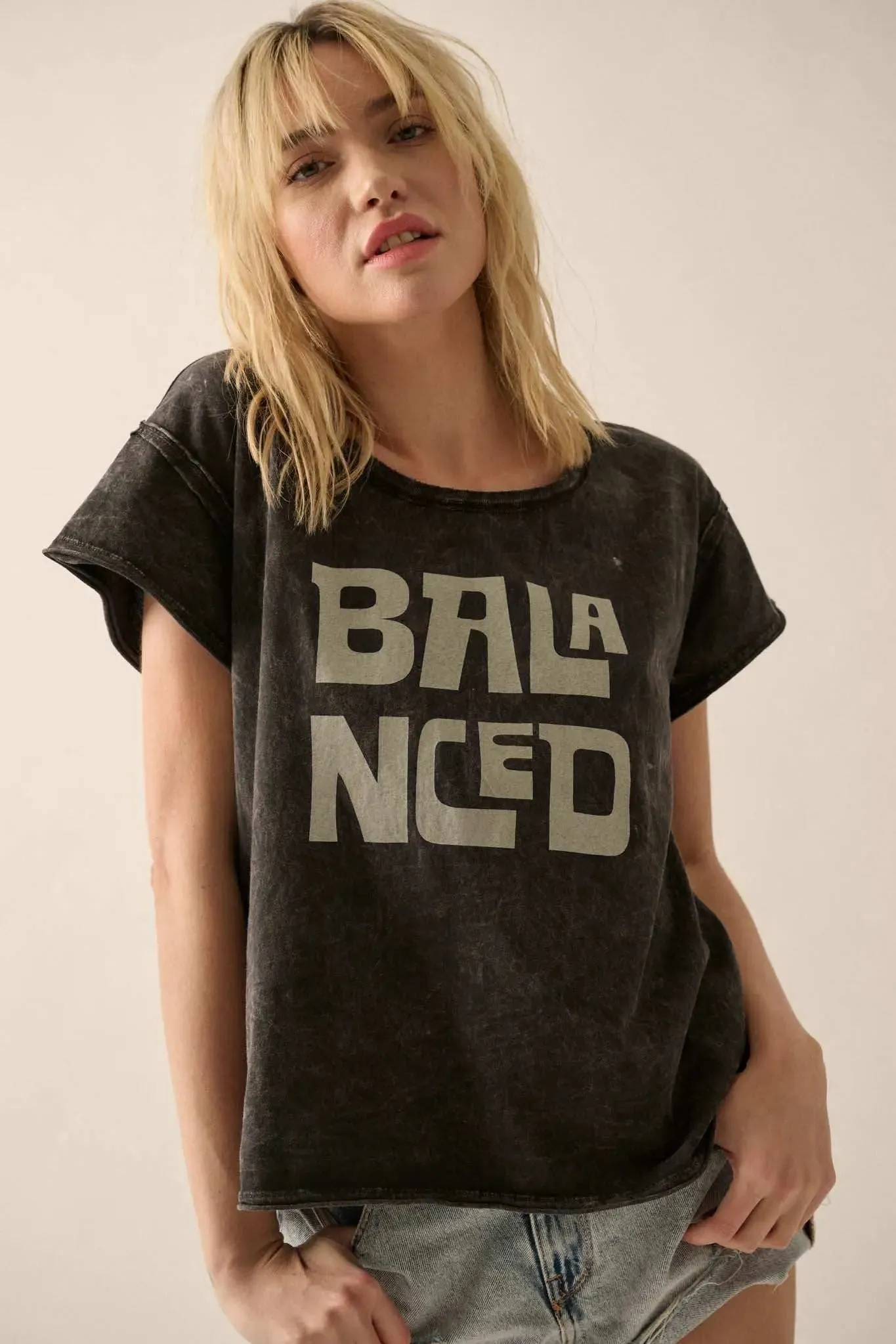 Balanced Vintage-Wash Raw-Edge Graphic Tee sold by Promesa product image thumbnail 4