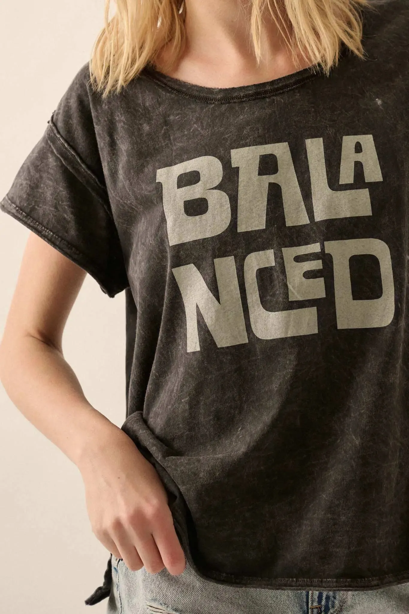 Balanced Vintage-Wash Raw-Edge Graphic Tee sold by Promesa product image thumbnail 2
