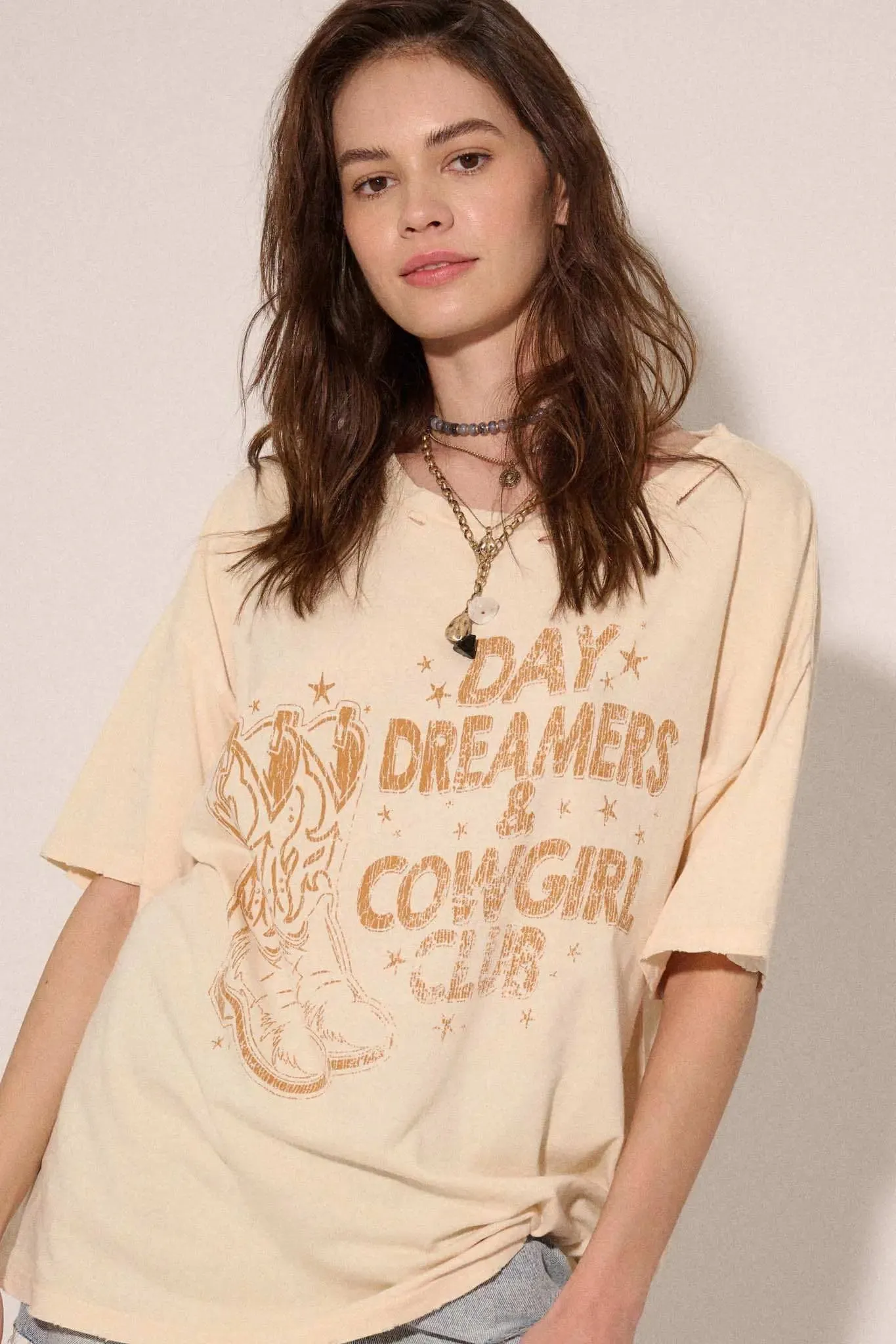 Day Dreamers & Cowgirl Club Distressed Graphic Tee sold by Promesa product image thumbnail 5