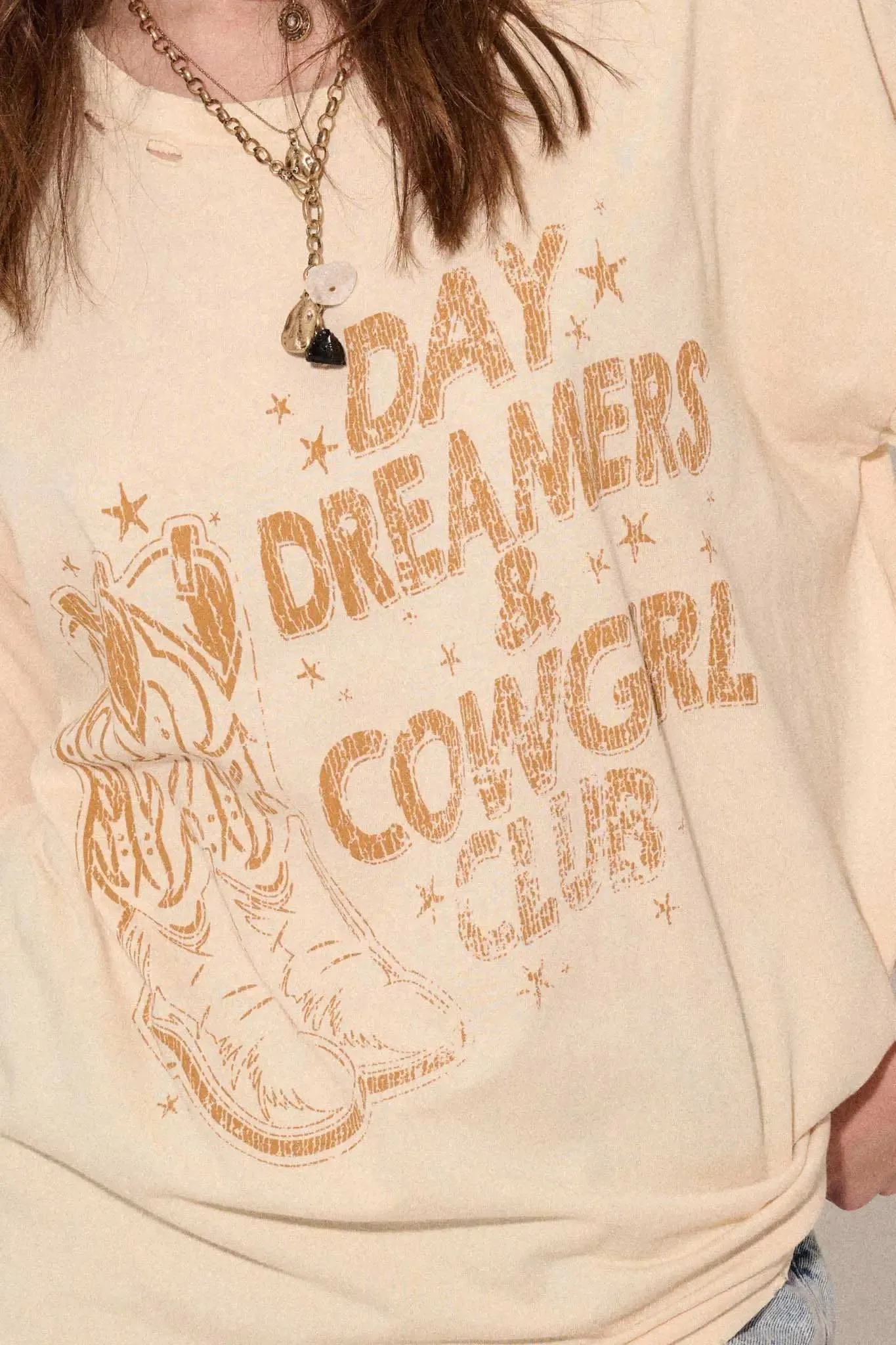 Day Dreamers & Cowgirl Club Distressed Graphic Tee sold by Promesa product image thumbnail 2