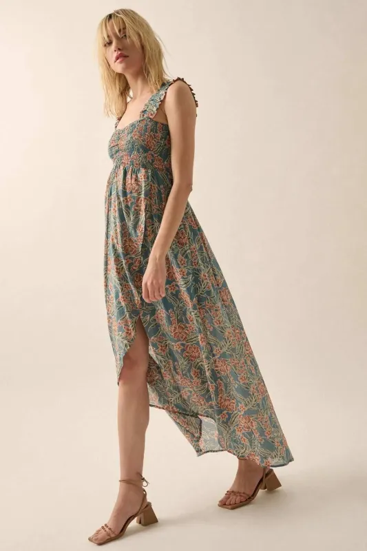 Sultry Season Floral High-Low Tulip Maxi Dress made by Promesa