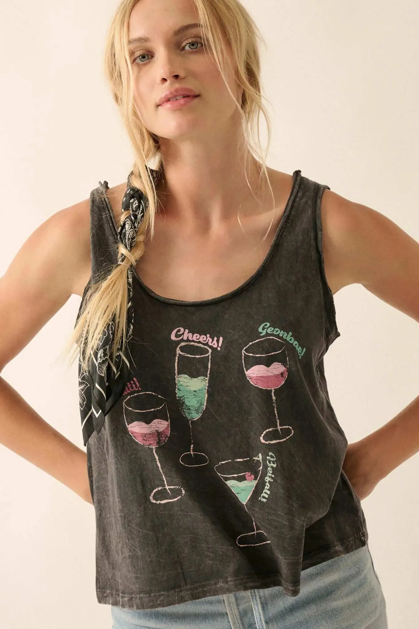 Raise a Glass Raw-Edge Graphic Tank Top sold by Promesa product image thumbnail 4